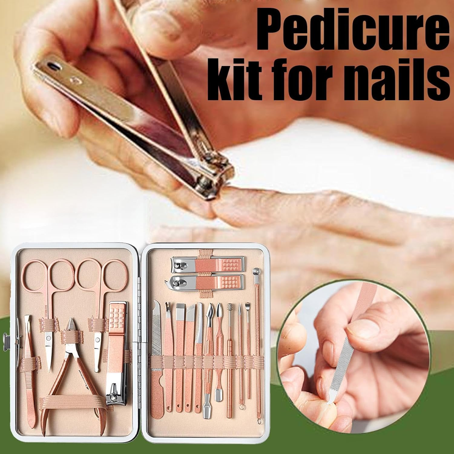 Nail Grooming Kit - Set of 18 Fingernail and Toenail Clipper Cutters - Stainless Steel Portable Thick Nail Scissors Toiletries with Luxurious Travel Case for Men Women Parent image number 4