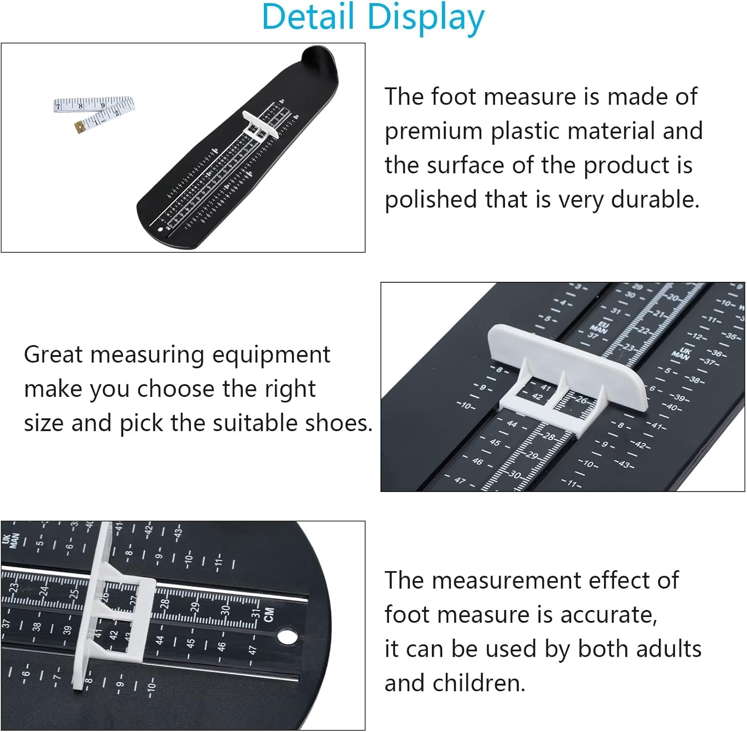 Foot Gauge Shoe Size Measuring Device Children Shoe Size Measuring Device with 1 Tape Measure Feet for Determining Shoe Sizes Children Women Men for EUR UK Shoe Measuring Device