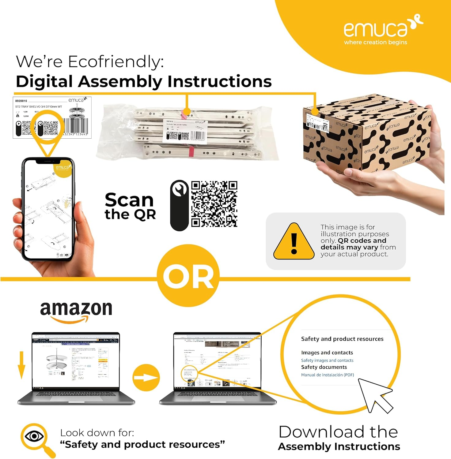 Emuca - Pack of 4 Grey Swivel Castors for Furniture (2 with Brake and 2 without Brake) 50Mm(1,96 Inch) Diameter with M8X15 Bolt and Ball Bearings