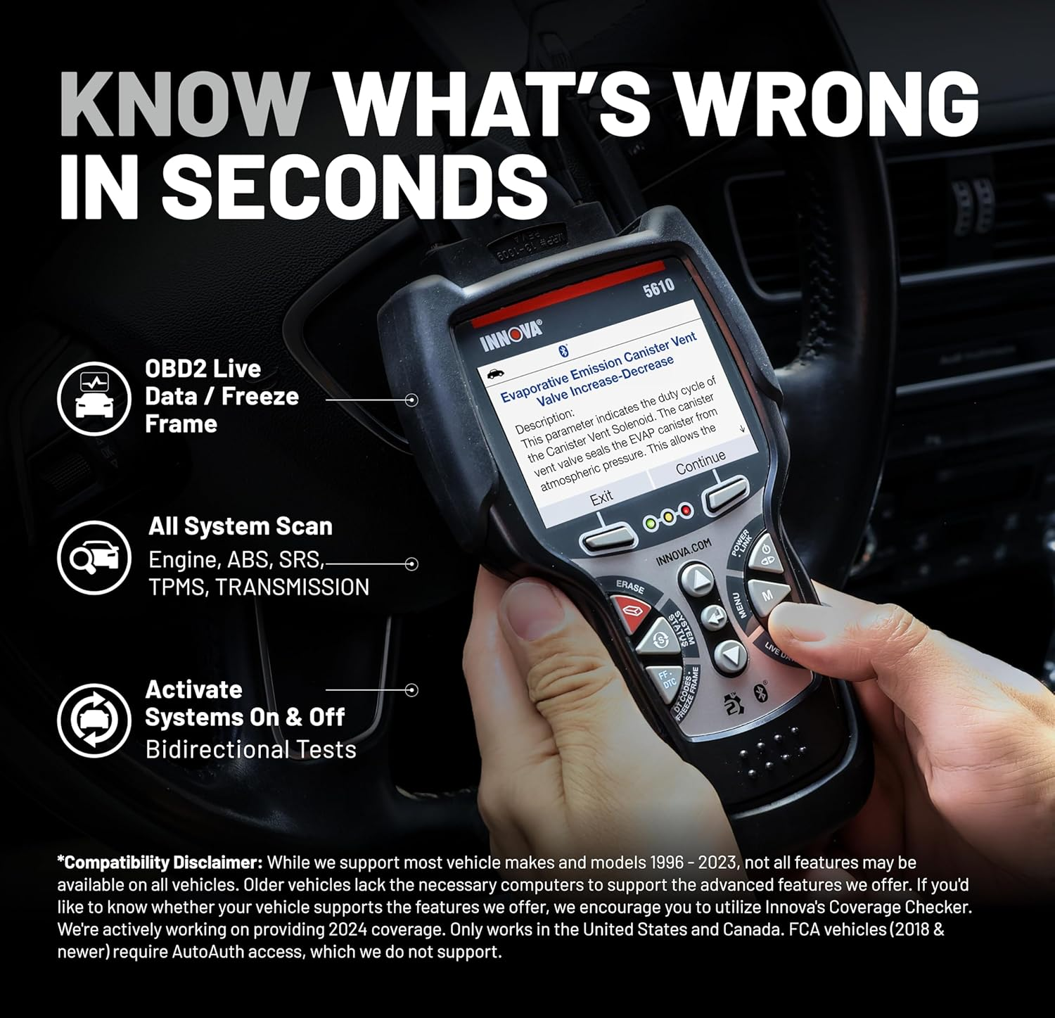 Innova 5610 OBD2 Bidirectional Scan Tool - Understand Your Vehicle, Pinpoint What'S Wrong, and Complete Your Repairs with Less Headache, Updates Included, Us-Based Technical Support image number 2