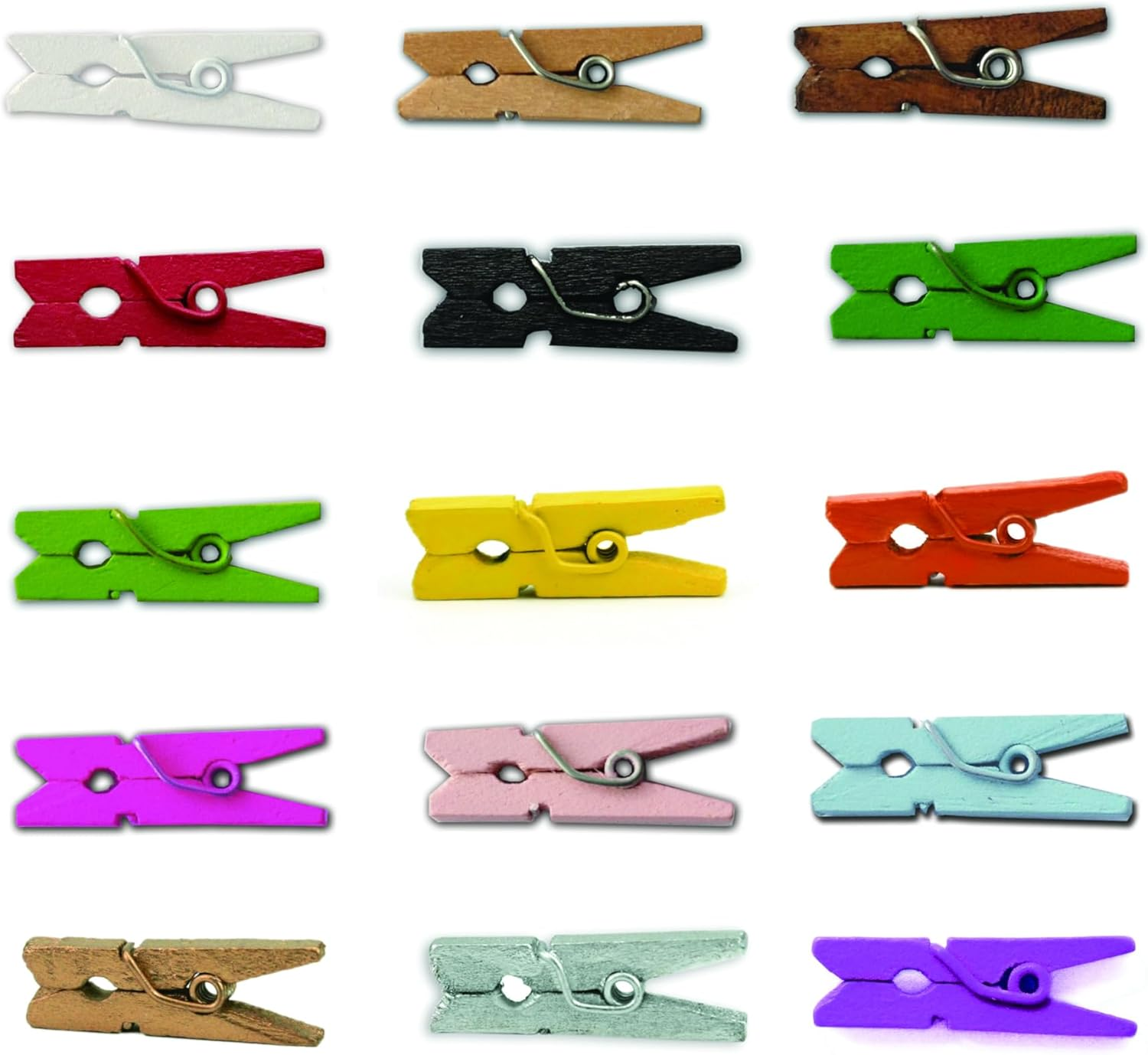 LWR CRAFTS Wooden Mini Clothespins 15 Colors 100 per Pack 1" 2.5Cm (Natural)