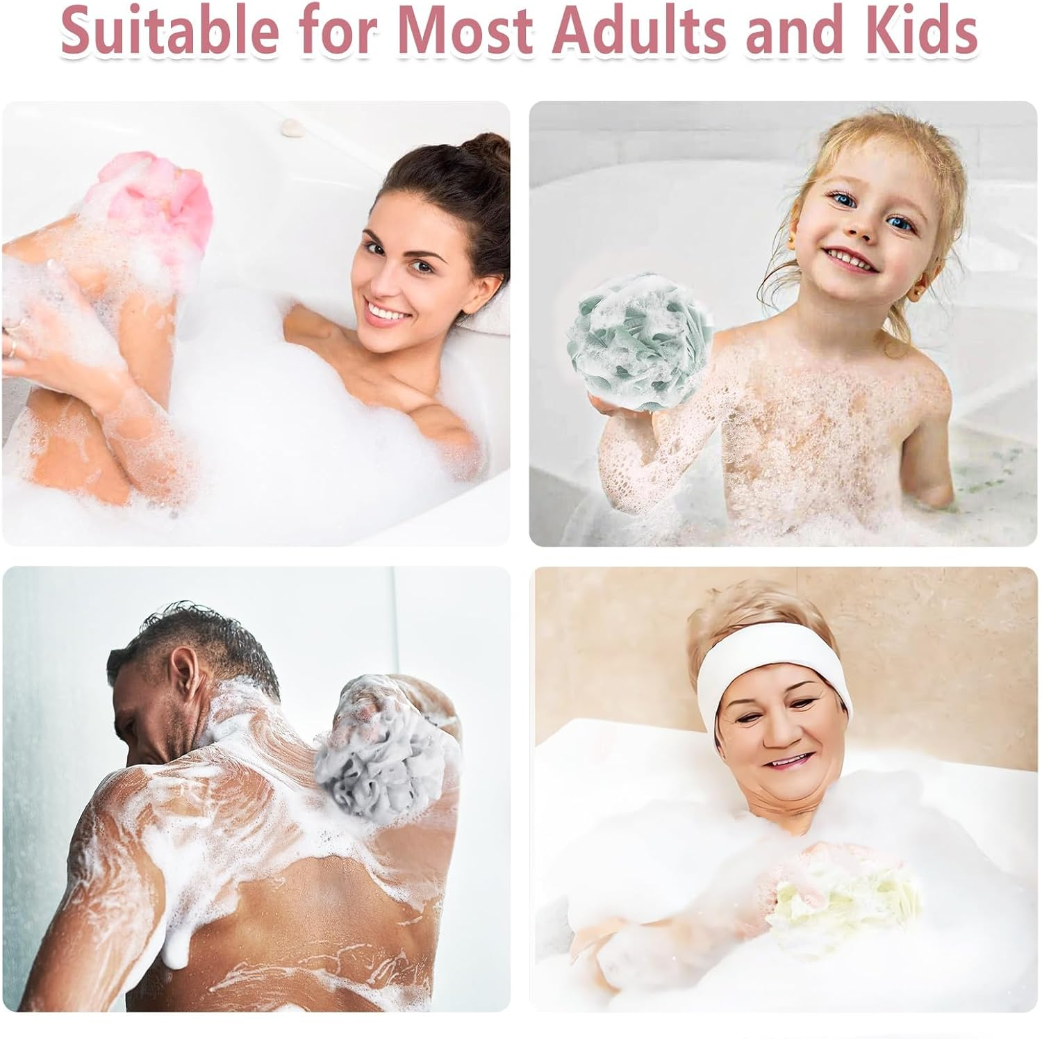 Shower Loofah Bath Sponge, 60G Loofah Exfoliating Body Scrubber, 4 Color Mesh Shower Pouf Balls for Body Wash (Ice Cream) image number 6