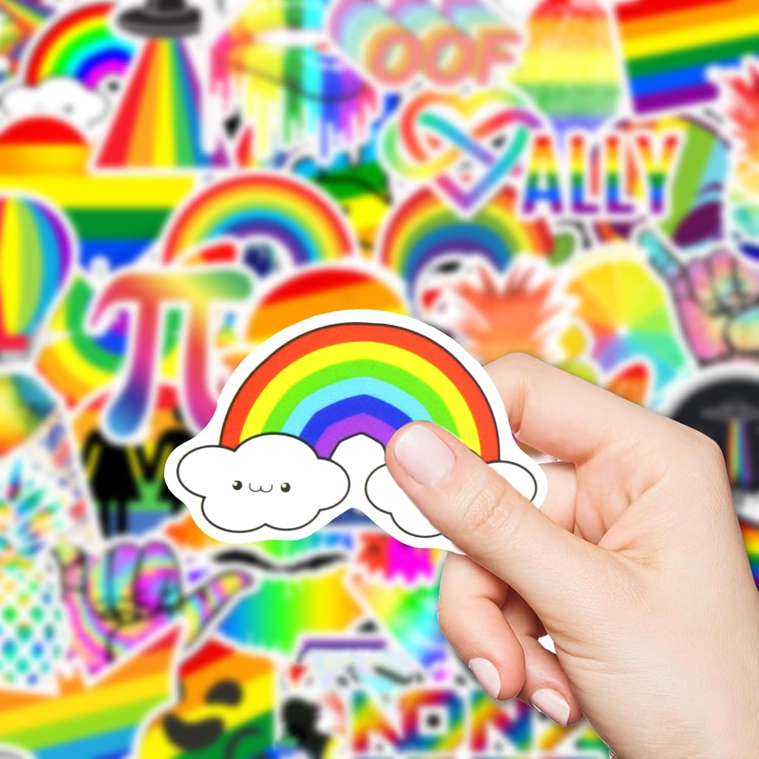 QTL 50Pcs Waterproof Vinyl Rainbow Stickers Pack Water Bottle Laptop Pride Stickers for Adults Party Supplies - 100 Pcs Mini Animals Stickers image number 2