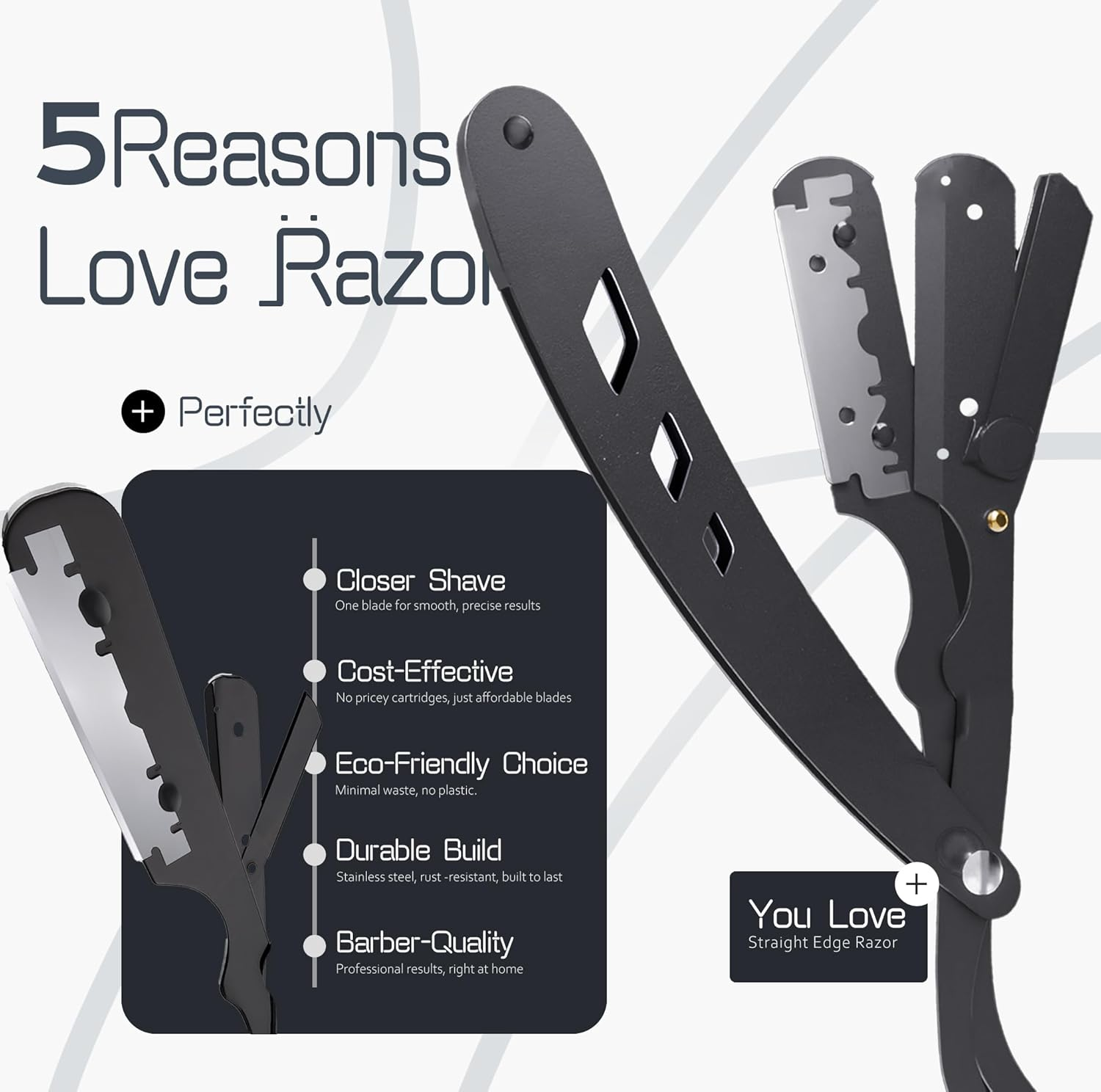 Sashion Professional Straight Razors for Men - Barber Straight Edge Razor with 40 Blades,Barber Grade Shavette with Stainless Steel Cut Razor,Stainless Steel Barbero Shaver,Gifts for Men'S image number 3