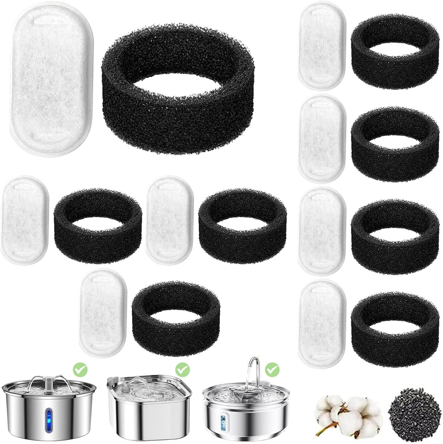 Pack of 16 Cat Fountain Filter Stainless Steel Foam Filter Drinking Fountain Cat Replacement Filter for Stainless Steel Drinking Fountain Cats and Dogs image number 4