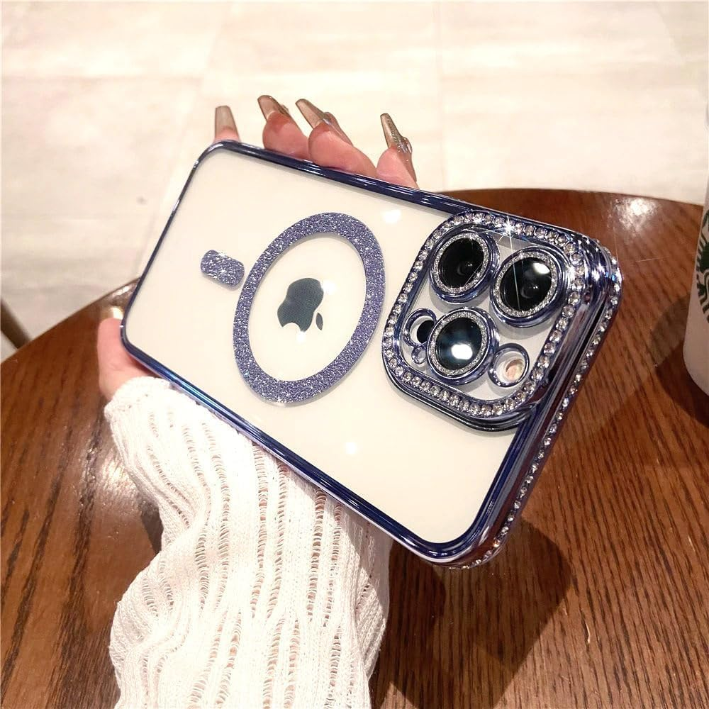 AMITOME Cute Glitter Case for Iphone 17 Pro Max 6.9 Inch,Sparkle Diamond Camera Cover & Shockproof [Compatible with Magsafe] Stylish Durable TPU Protective Phone Cover for Women & Girls-Gold