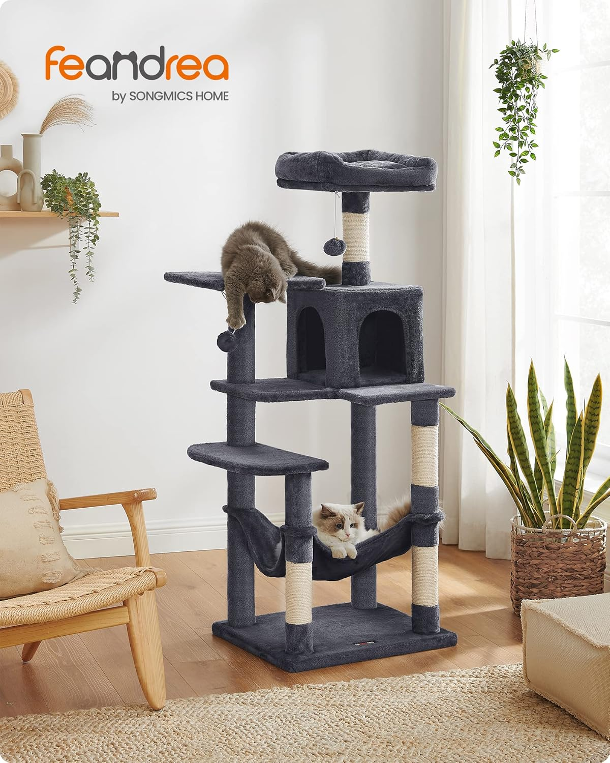FEANDREA Cat Tree, Cat Tower, Cat Condo with Scratching Posts, Hammock, Plush Perch, Cat Activity Center, Smoky Gray UPCT161G01 image number 5