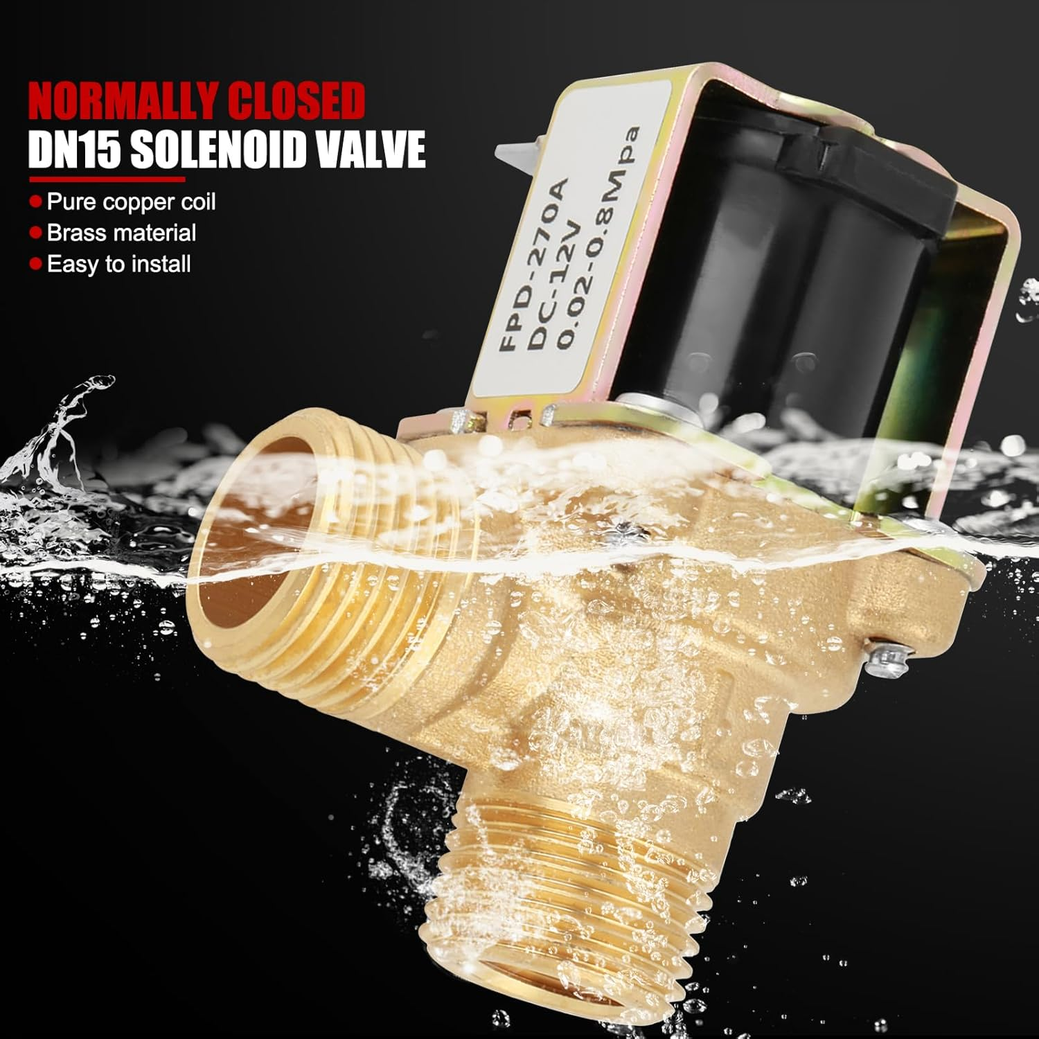 N/C Water Inlet Valve,Dc 12V DN15 G1/2 Brass Electric Solenoid Valve Normally Closed Water Inlet Switch with Filter