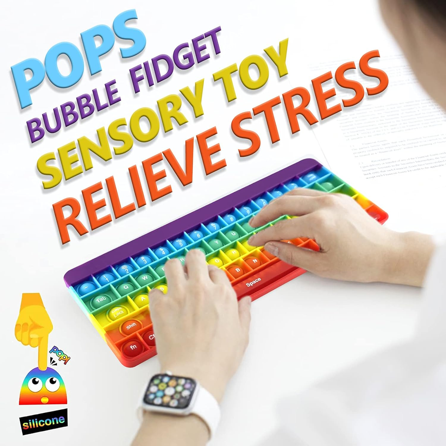Exun Push Pops Bubble Fidget Sensory Toy Rainbow Popping Silicone Game Toy Anxiety & Stress Reliever Autism Toy for Kids and Adults Anxiety ADHD ADD Autism (Keyboard) image number 4