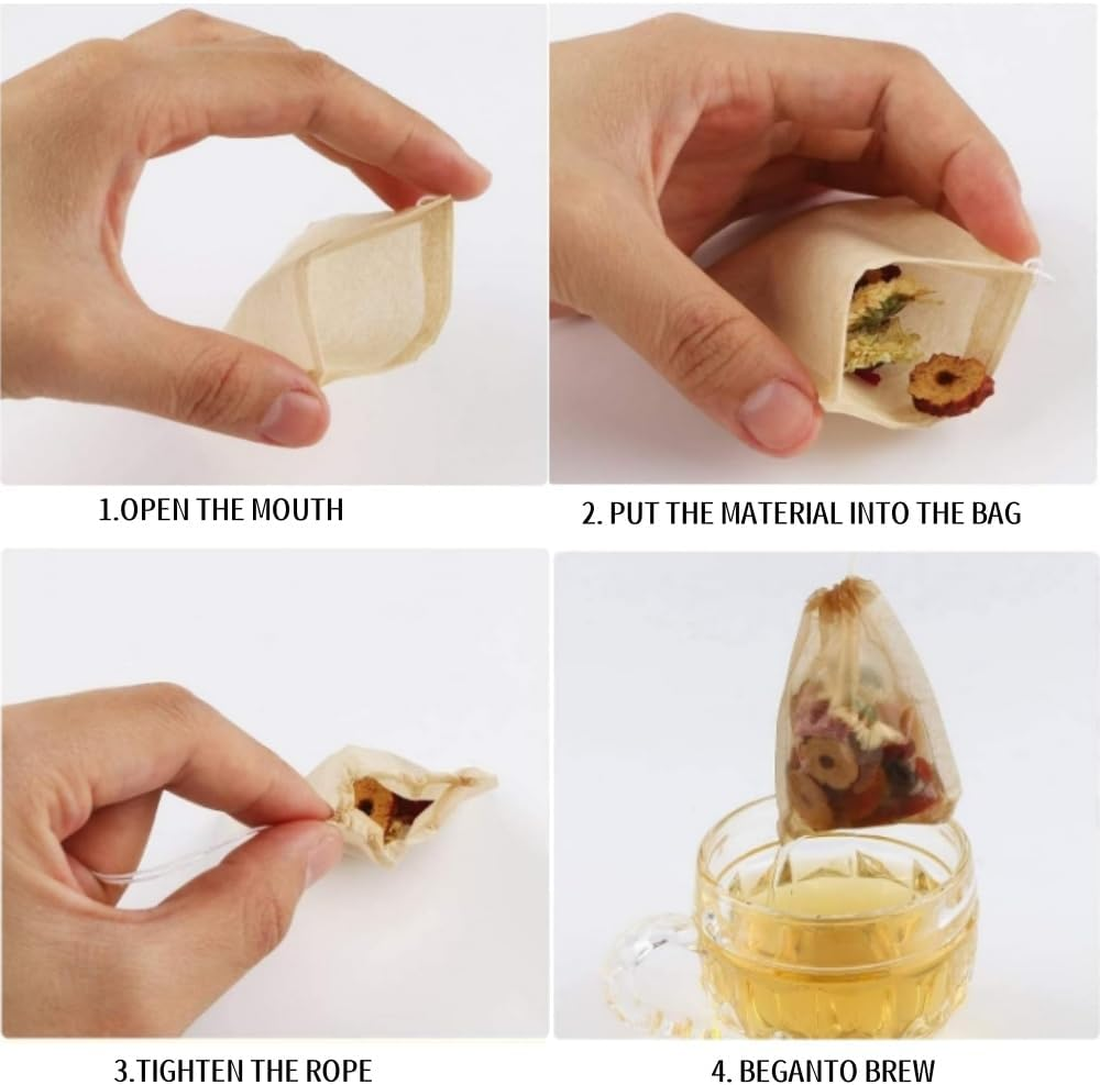 300 Pcs Disposable Tea Filter Bags,Natural Pulp Material Drawstring Seal Tea Bag Empty for Loose Leaf Tea (7 X 9 Cm) image number 4