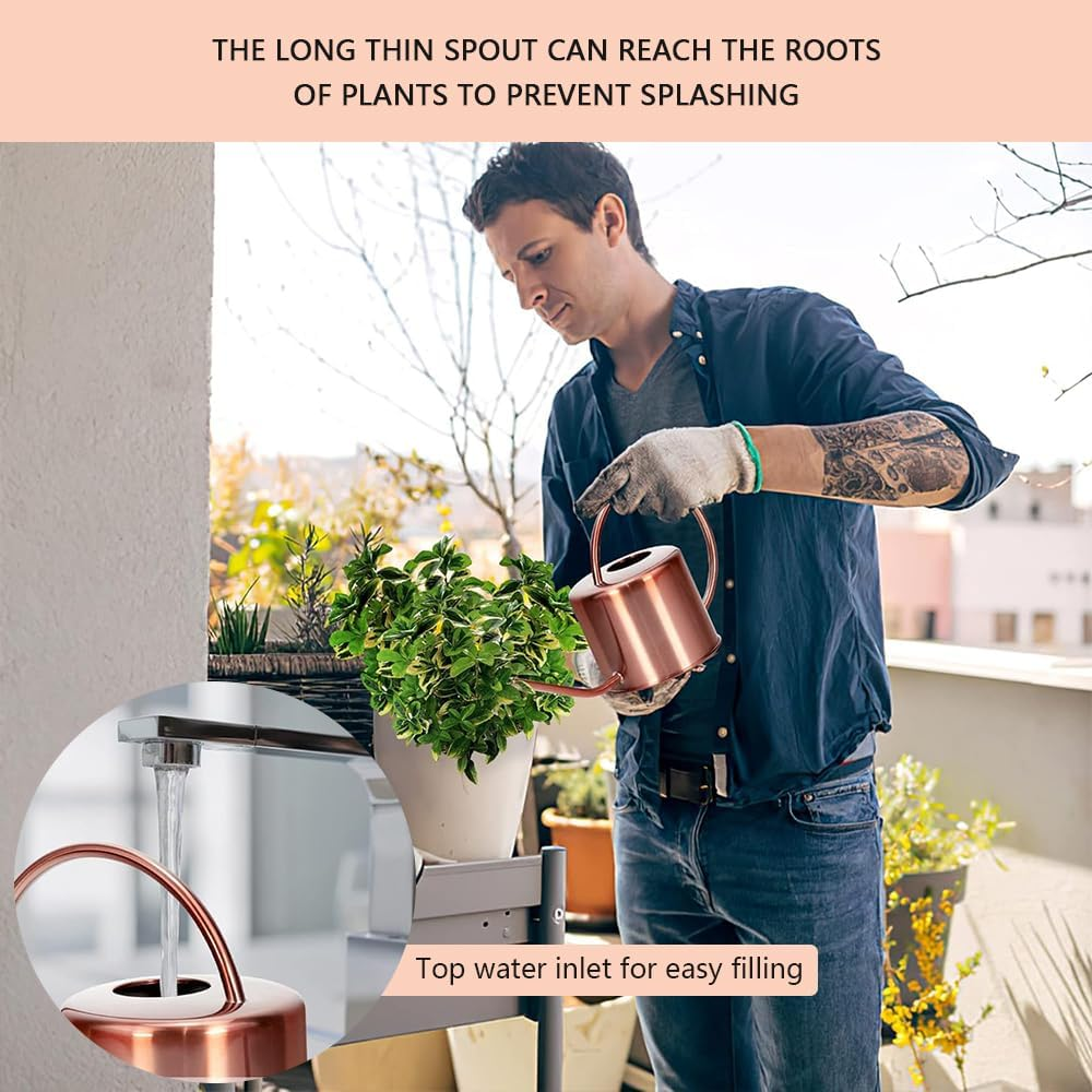 1.3 L Metal Watering Can for Indoor Plants &ndash; Long Spout, Rust-Proof, Durable and Stylish Red Copper Design &ndash; Perfect for Precise Watering &ndash; 38.5 X 13 X 20 CM image number 1