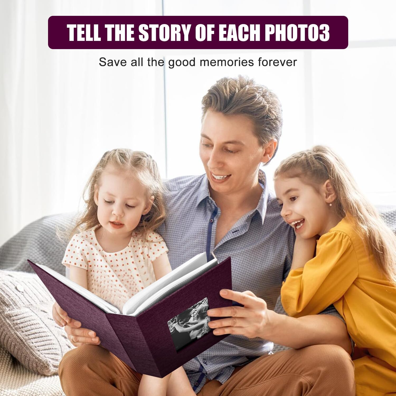 200-Pocket Photo Album 4X6 - Slip-In Picture Album with Linen Cover & Display Window, Vertical Photo Book for Wedding, Family, Baby, Anniversary & Vacation Memories (Holds 200 Photos)