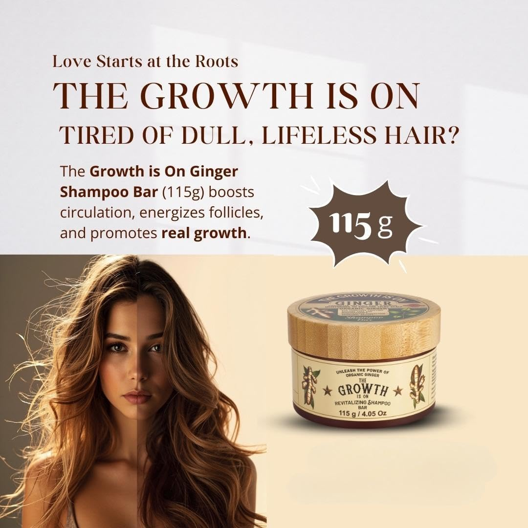 The Growth Is on Organic Artisan Ginger Shampoo Bar &ndash; Handmade Hair Growth Bar with Rosemary, Turmeric & Lemon &ndash; Sulfate-Free, Aluminum-Free, Plastic-Free Solid Shampoo for Oily, Itchy, Thinning Scalp &ndash; 115G image number 5