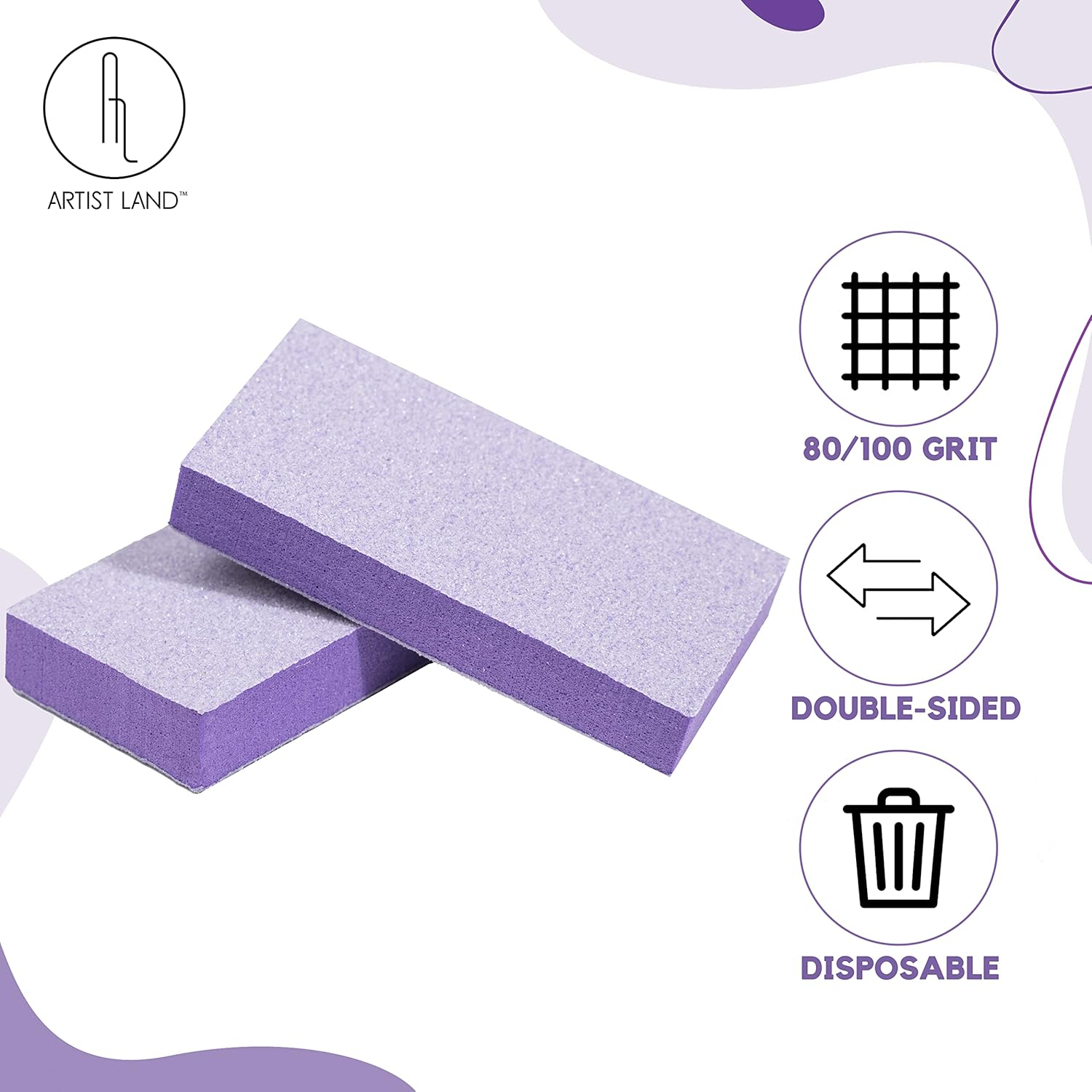 Artist Land Slim Purple Buffer Set &ndash; (80/100 Grit) - 50 Ct- Professional Grade Salon Quality Nail Buffing Blocks Pack for Pre-Application of Polish, Gel, Acrylic, Double-Sided Nail Buffer Blocks image number 4
