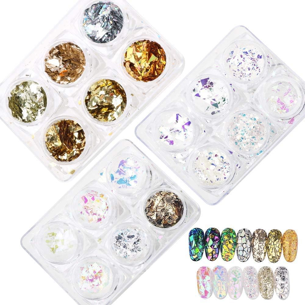 18 Boxes Nail Flakes Glitter Paillette Nail Sequines Glitter Gold Silver for Nail Art Decoration image number 2