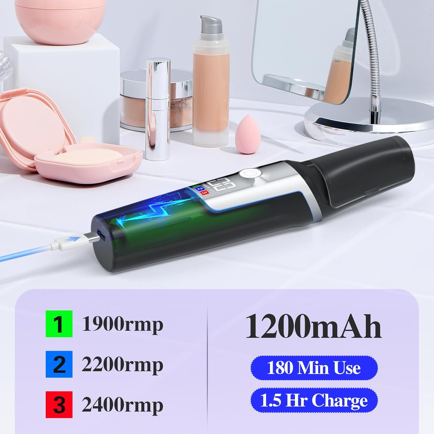 Electric Foot Callus Remover, Smooth Pedicure Wand Feet Rechargeable, Electric Foot File Pedicure Tool with 3 Rollers, 3 Speeds for Dry Cracked Heels, Hard Skin, Calluses, Dead Skin (Black) image number 1