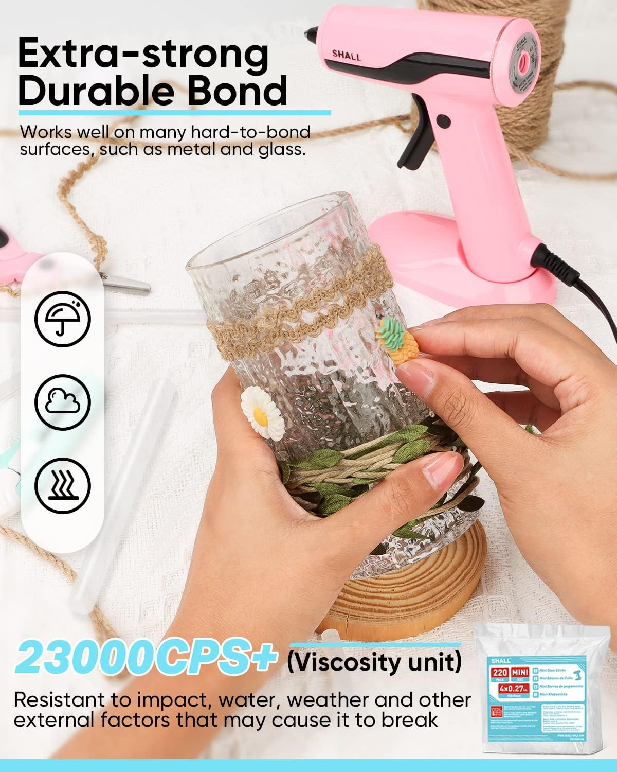 SHALL Mini Hot Glue Sticks, 7 X 100Mm (0.27 X 4&rdquo;), 220-Pack Clear Hot Melt Glue Gun Sticks for All-Temp Mini Glue Guns, Multipurpose for Kids Adults DIY Art Craft Sealing Repairing Festival Decoration image number 2