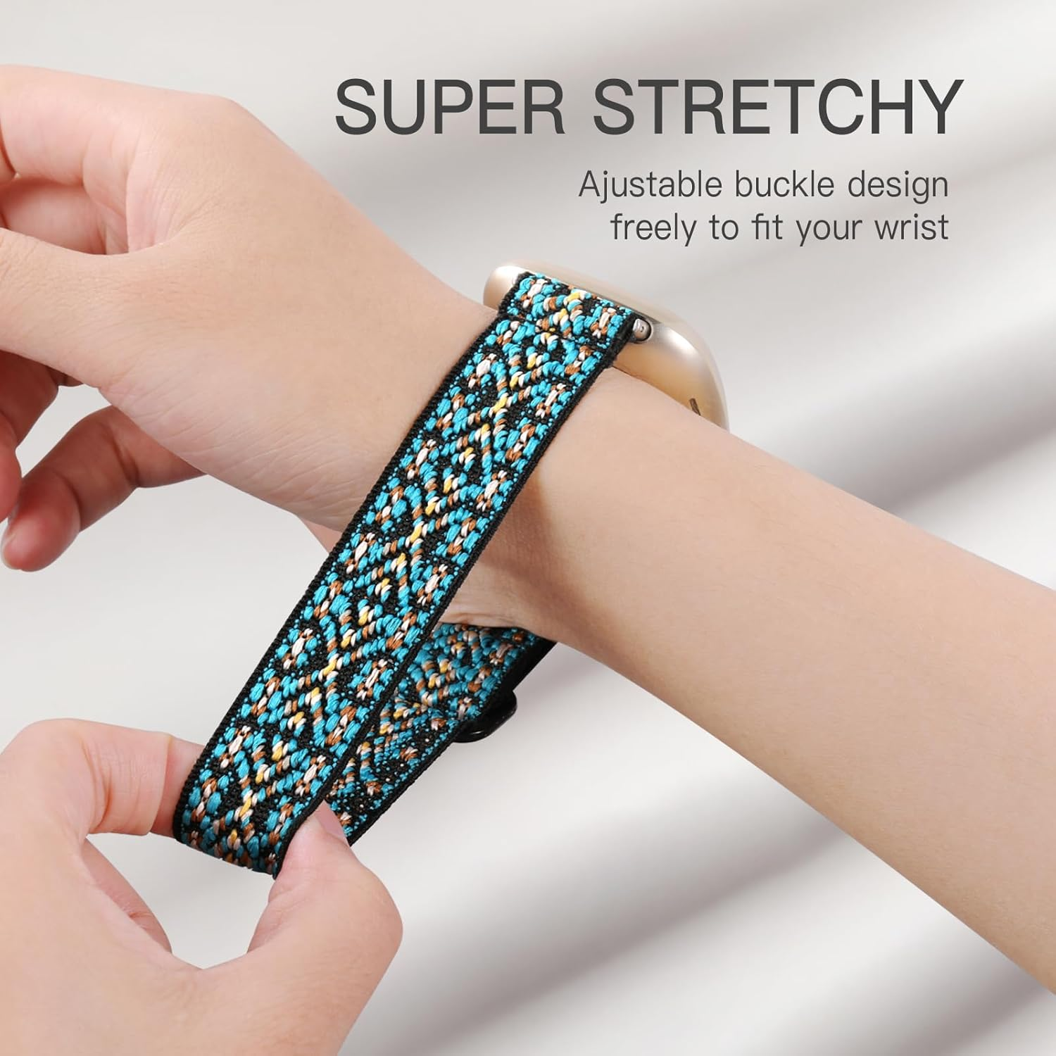 Elastic Band Compatible with Fitbit Sense/Sense 2/Versa 4/Versa 3 for Women Men, Adjustable Stretchy Nylon Solo Loop Sport Wristbands, Strap for Watch image number 6