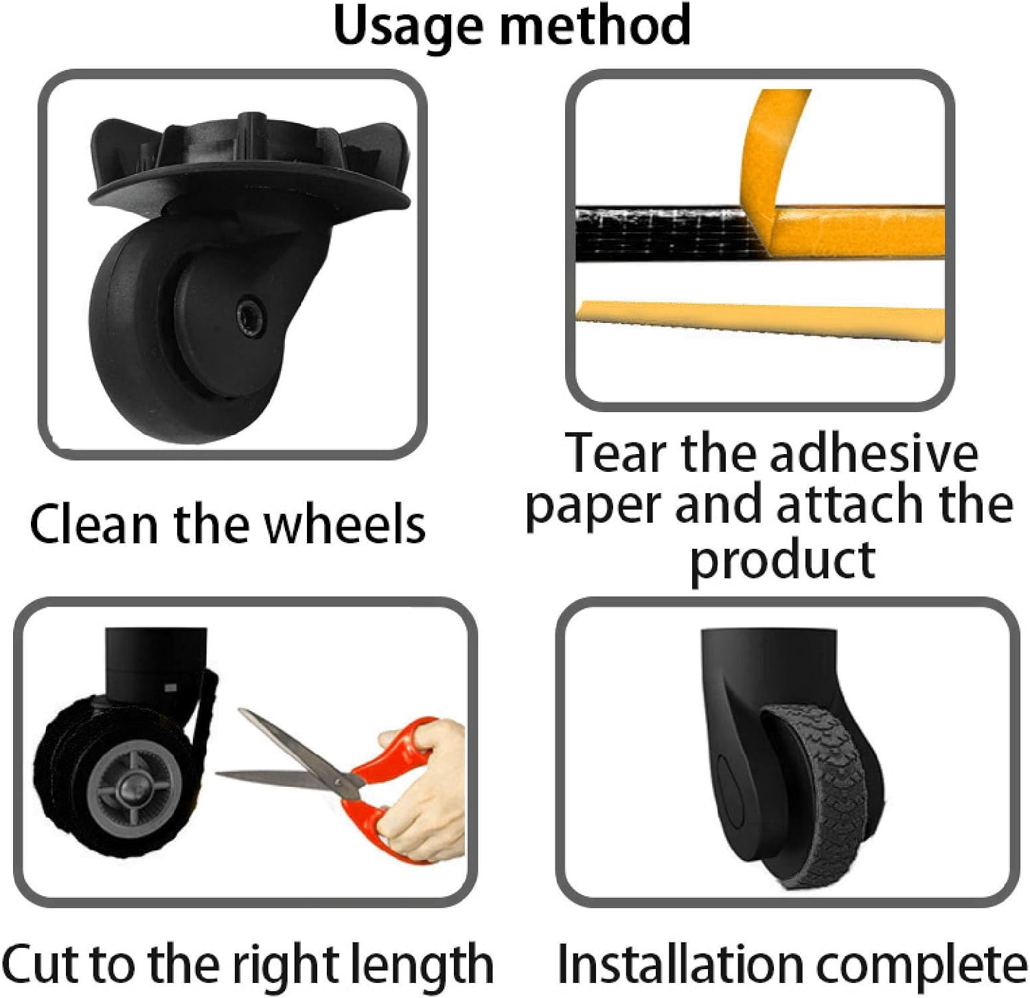 Suitcase Wheels Covers, Easy Installation Scratch Resistant Luggage Wheel Protectors Thick Tire Texture 8Pcs Noise Absorbing for Beach for Slope (Black) image number 1