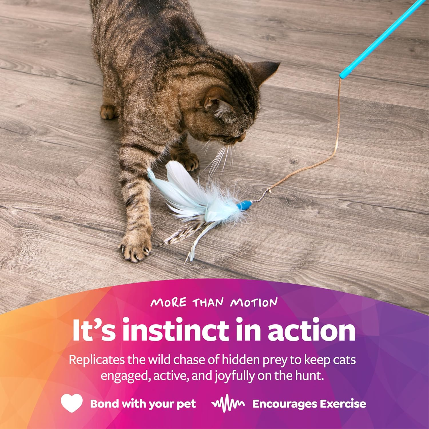 Smartykat Frisky Flyer Feather Wand Cat Toy, Extendable up to 24" - Blue, One Size image number 6