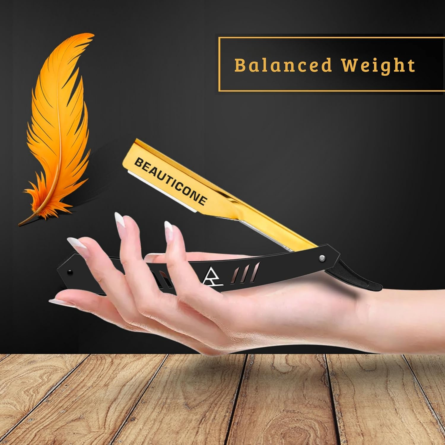 BEAUTICONE Professional Straight Razor for Men with 100 Single Edge Blades | Slide-Out Design (Black and Gold) - Barber Pole Slide-Out image number 7