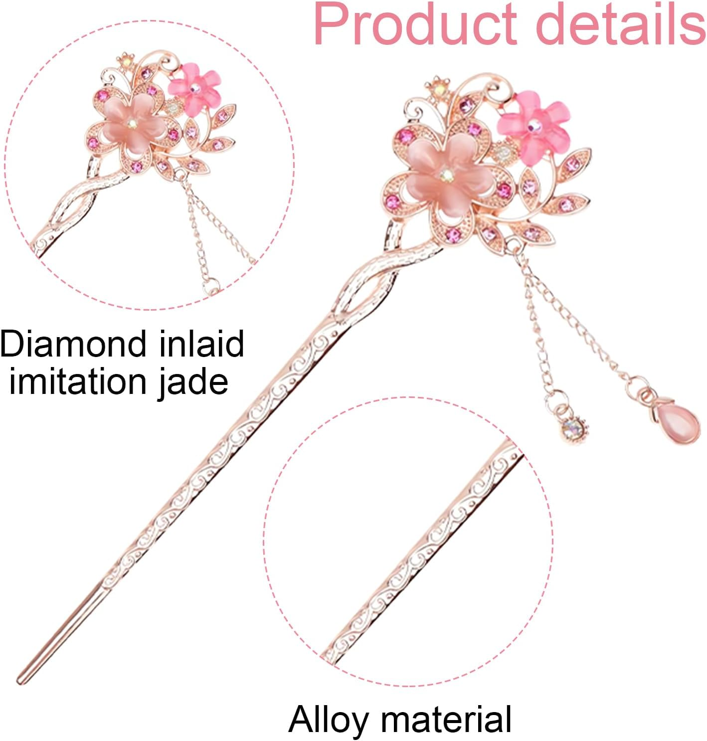 DHWEKU Vintage Hair Stick Hair Stick Hair Sticks Hairpin Vintage Hair Stick Opal Hair Sticks Hair Decor Chinese Hanfu Hair Pins Old Hair Clip (Red) 1 Piece image number 2