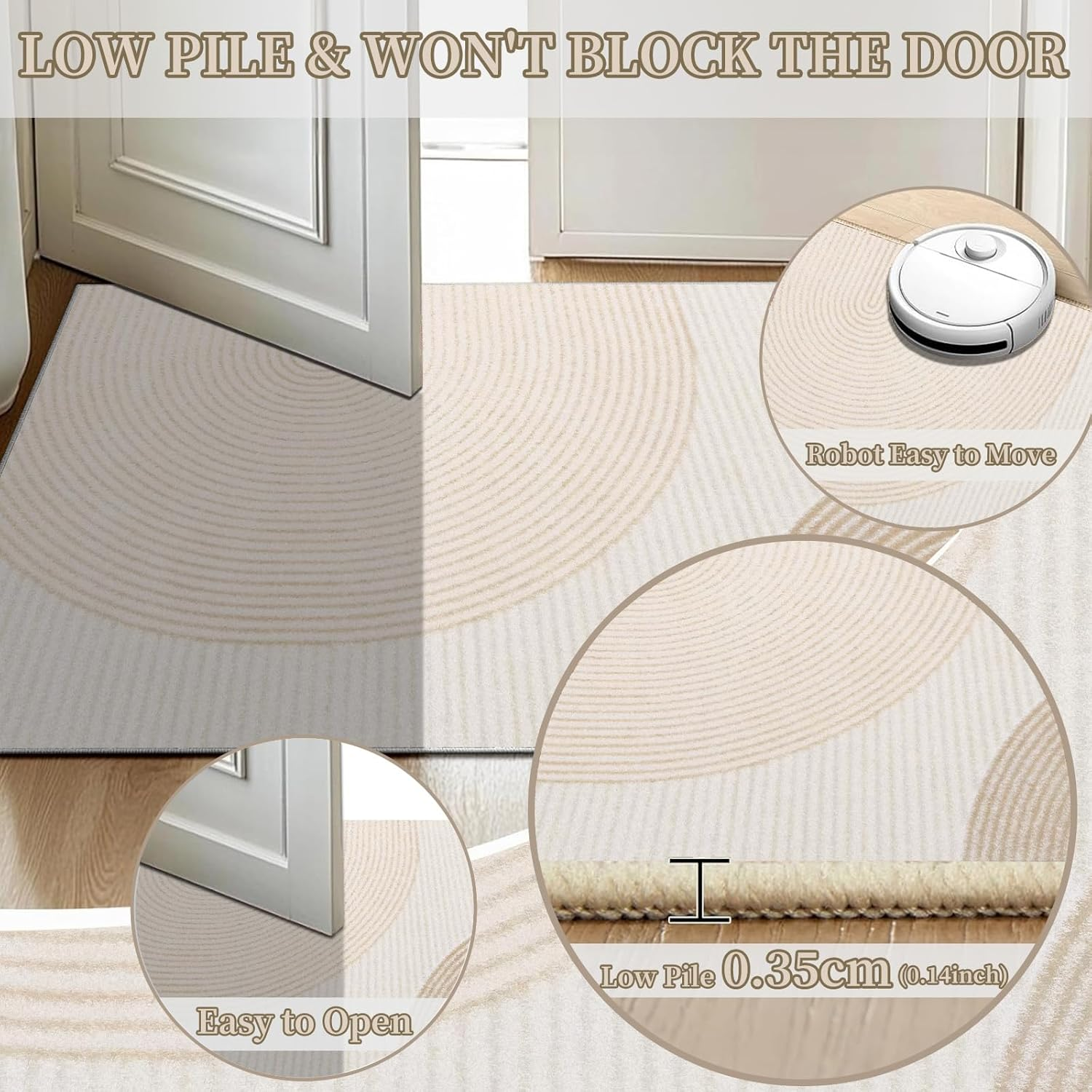 UZU 120X160Cm Machine Washable Area Rug for Living Room and Bedroom Non-Slip Geometric Lines Faux Cashmere Carpet Indoor Large Durable Soft Floor Mat Low Pile Rugs with Anti-Slip Backing - Home Decor image number 4