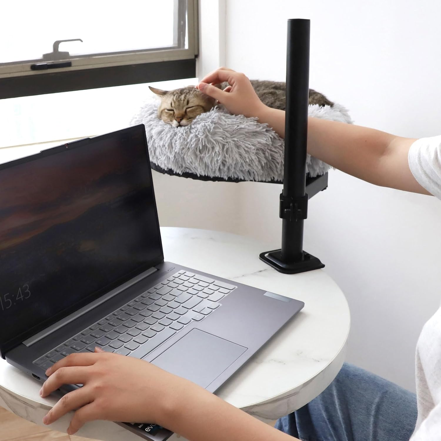 Henglisam 16'' Cat Desk Bed, 360&deg; Rotating & Height Adjustable Cat Hammock Bed, Cozy Soft Plush Pet Cushion for Office Desks and Game Tables image number 4