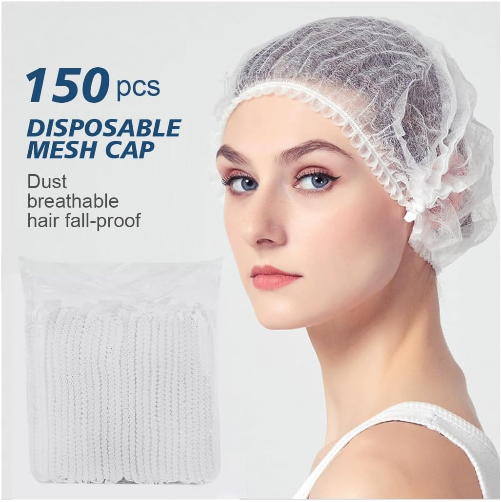 150 Pcs Disposable Hair Net Caps, Elastic Non-Woven Disposable Bouffant Caps Head Cover Nets,Nonwoven Elastic Cap Soft and Breathable for Shower Food Service Kitchen Hospital image number 2
