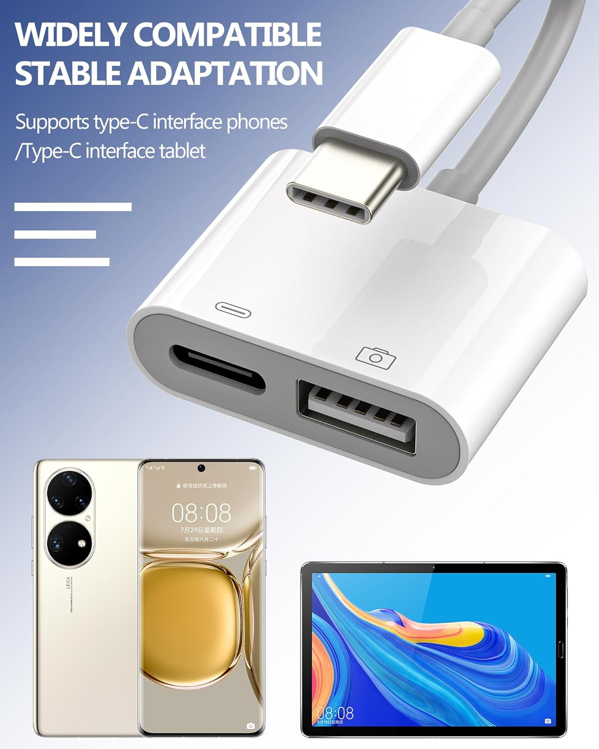 USB-C to USB Adapter(2In1) Type C Cable Accessories Thunderbolt Converter OTG 3.0 Mouse Port Dongle Compatible for Samsung for Iphone15 Pro Max plus for Ipad Macbook image number 4