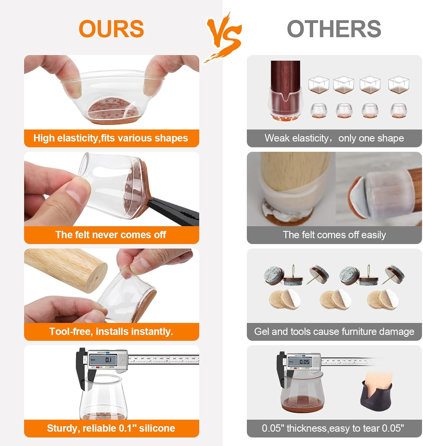 24Pcs Silicone Chair Leg Floor Protectors, Felt Furniture Pads for Hardwood Floors, Rubber Chair Leg Protectors for Hardwood Floors, Chair Leg Caps Chair Leg Covers for Wooden Floors(Clear, Large) image number 6