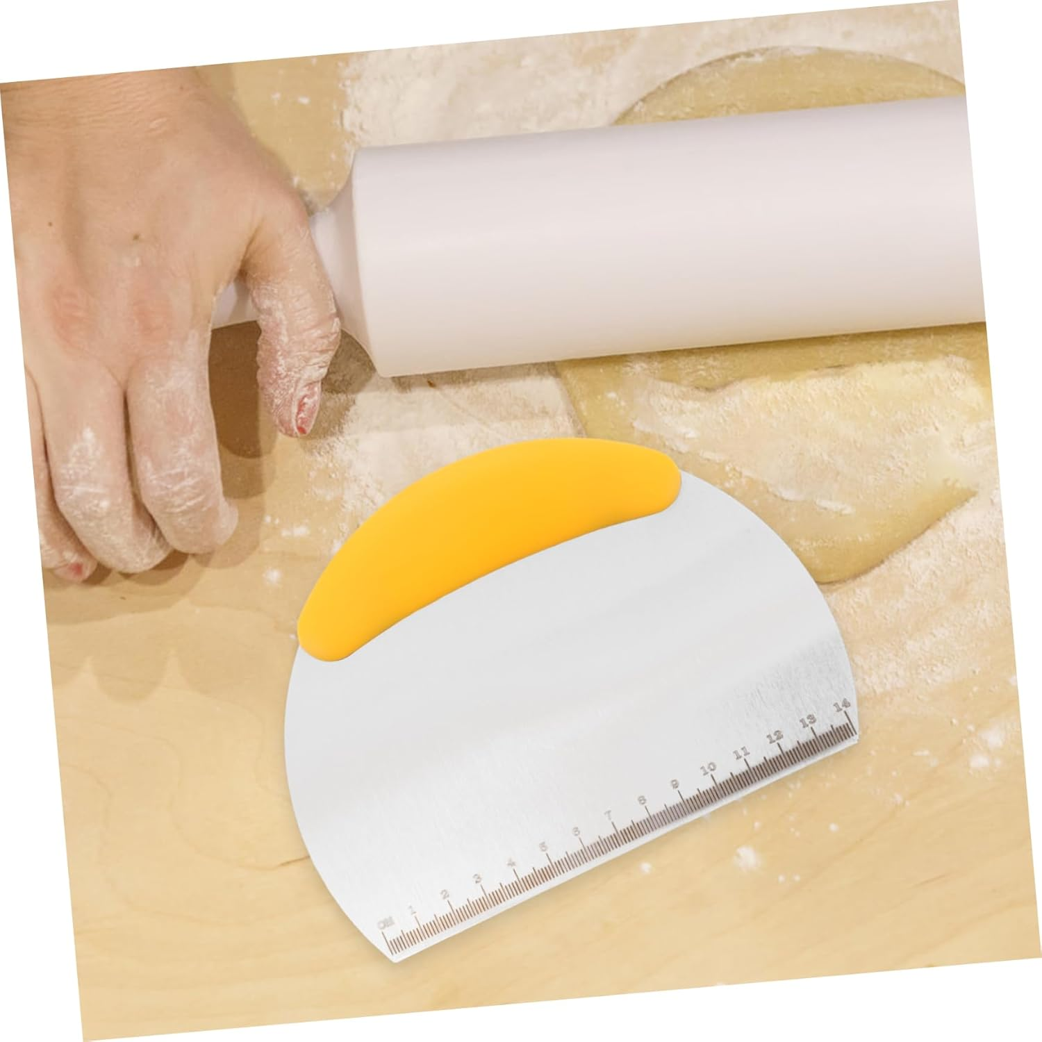 JEWEDECO Multi-Functional Baking Tools Food Scraper Bench Knife for Cake Bread Sourdough Pasta Pizza - Yellow image number 6