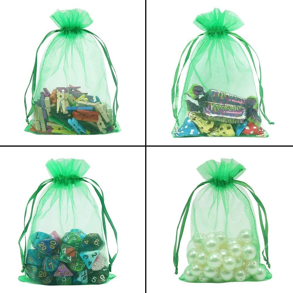 100Pcs Organza Bags, 10X15 CM Mesh Bags Drawstring Gift Bags Jewelry Pouches for Candy Wedding Favors Christmas - Green image number 1
