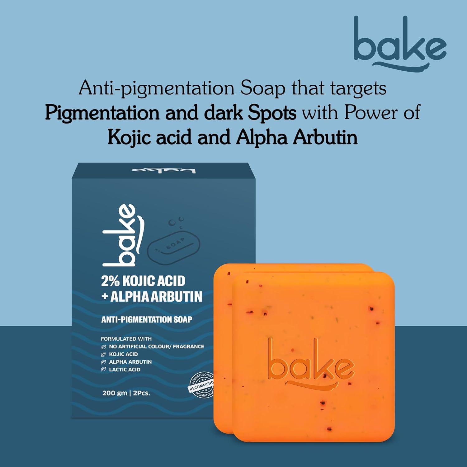 BAKE 2% Kojic Acid Scrub Treatment Soap (100 Gms Pack of 3) with Alpha Arbutin, Lactic Acid & Niacinamide | for Pigmentation, Dark Spots, Tan Removal, Brightens Underarms | Soap for Women & Men | 100G image number 5