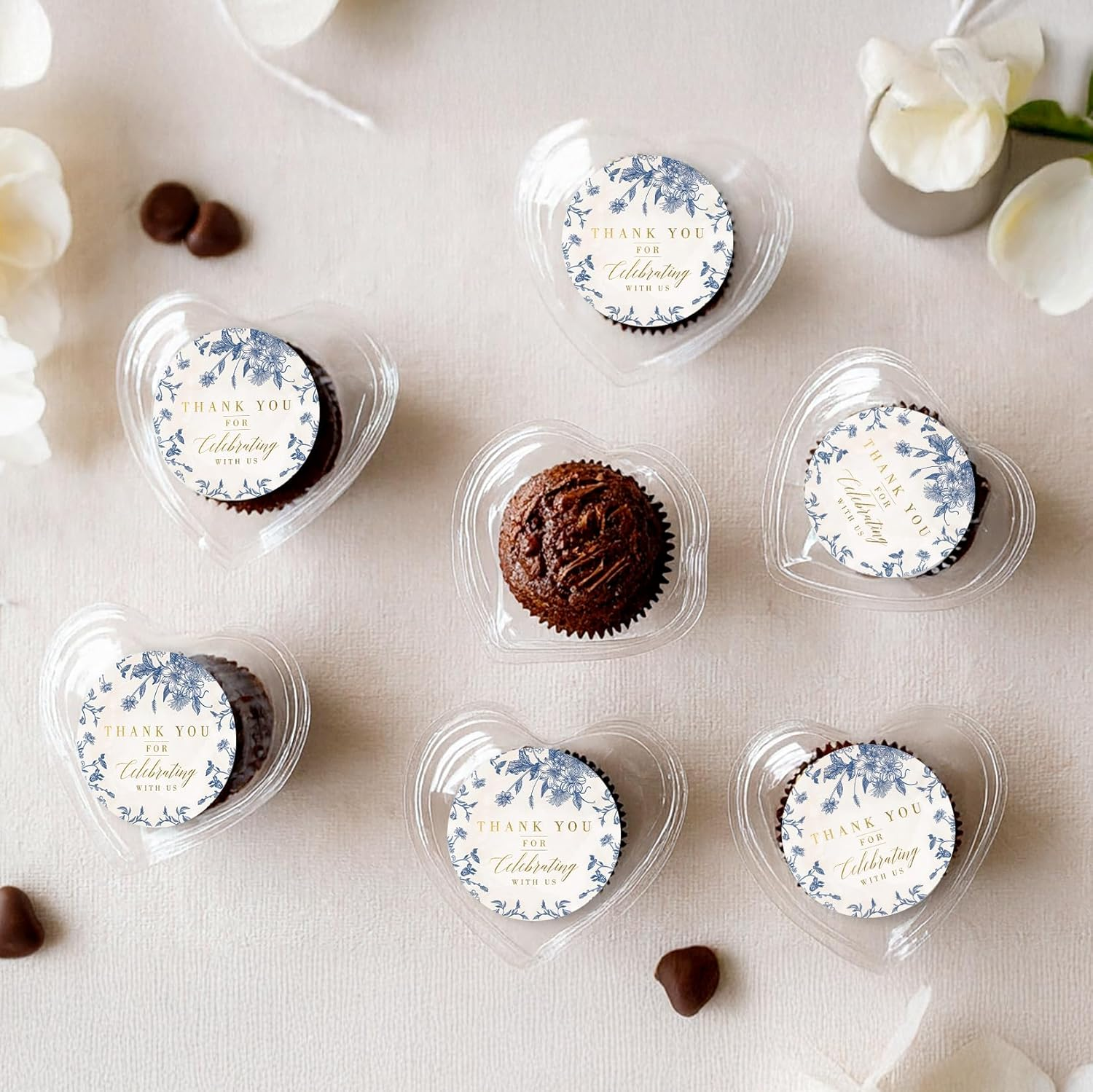 Mobiusea Creation Thank You for Celebrating with Us Stickers | Gold Foil Wedding Favor Stickers | 60Pcs Waterproof 2" Vintage Blue Floral Labels for Baby Shower, Bridal Shower, Parties image number 3