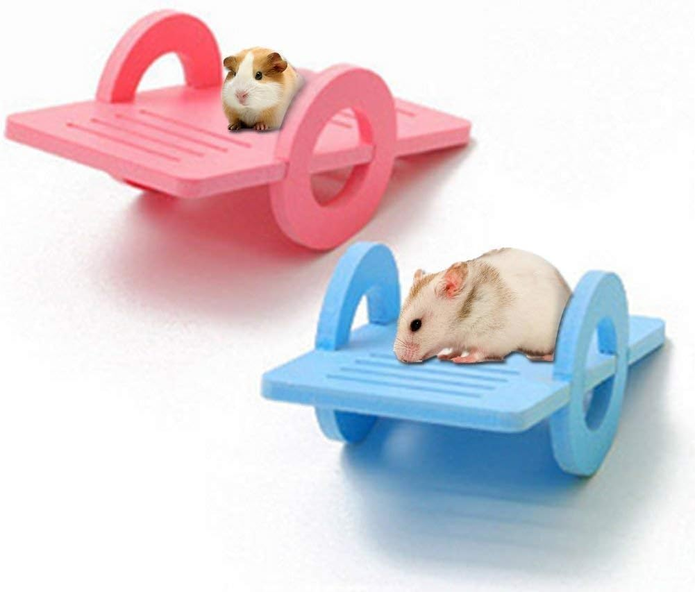 1X Pet Hamster Seesaw Wooden Seesaw for Hamster Gerbil Rat Mouse Guinea Pig Squirrel Chew Toy for Small Animals Blue Very Practical and Popular Nice