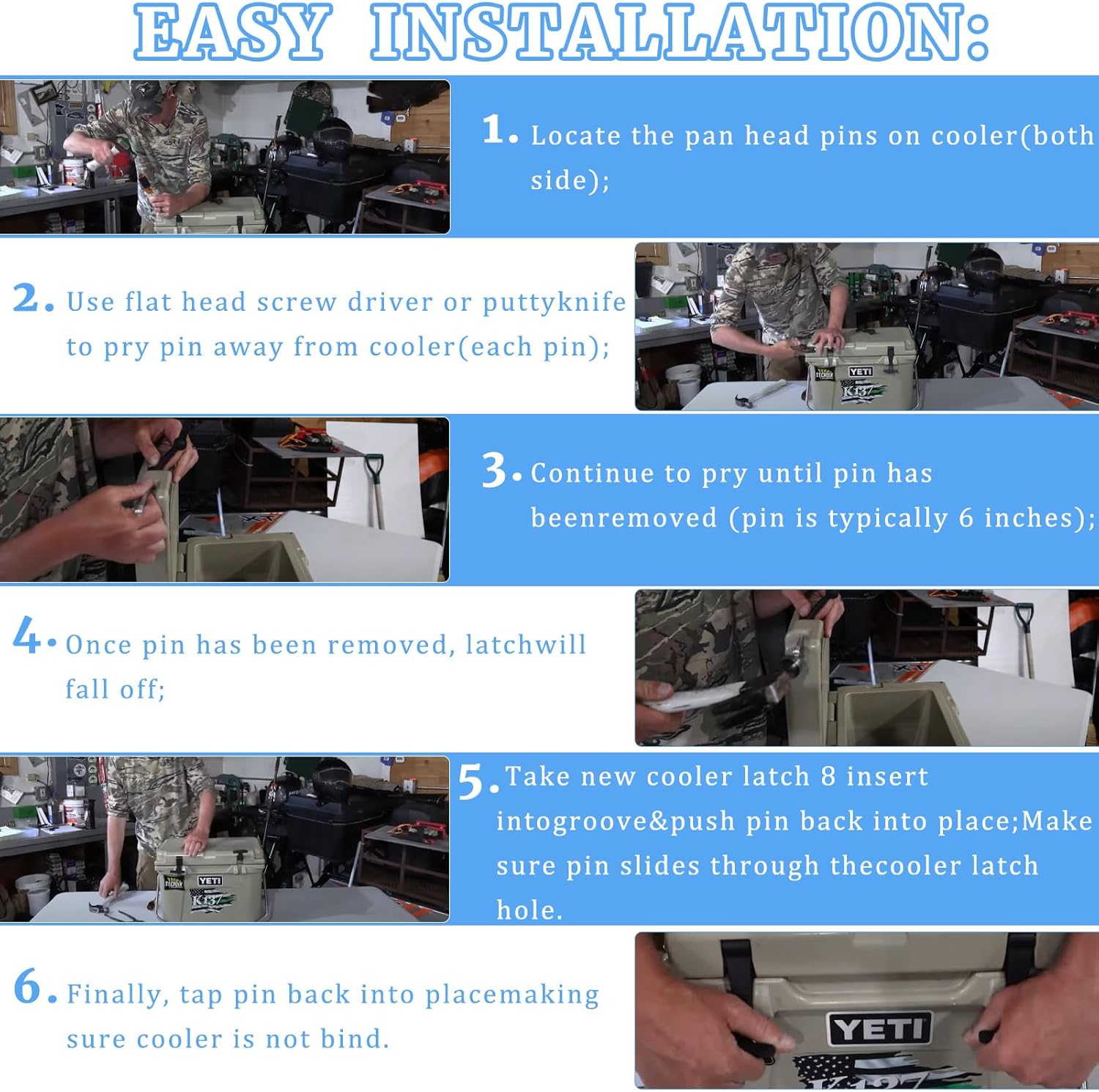 Gtpartes 4 Pcs Heavy Duty Cooler Latches Replacement Compatible with YETI Tundra RTIC and Other Related Coolers Lid Latch Parts Accessories Ergonomically Improved Design Black image number 5