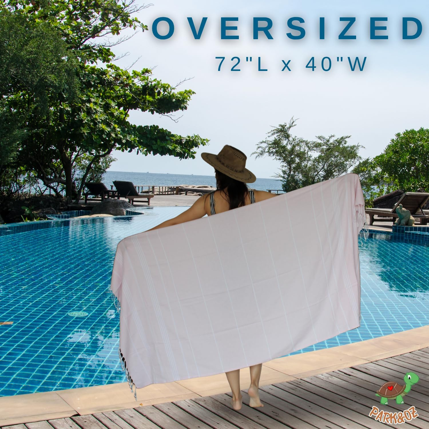 Park & Oz Turkish Peshtemal Beach Towels, 100% Cotton, Toallas Turcas, Lightweight, Fast Drying, Great for Travel, Yoga, Pool, Spa and Bath- Absorbent, Sand Free, Multipurpose Towel (Baby Pink) image number 6