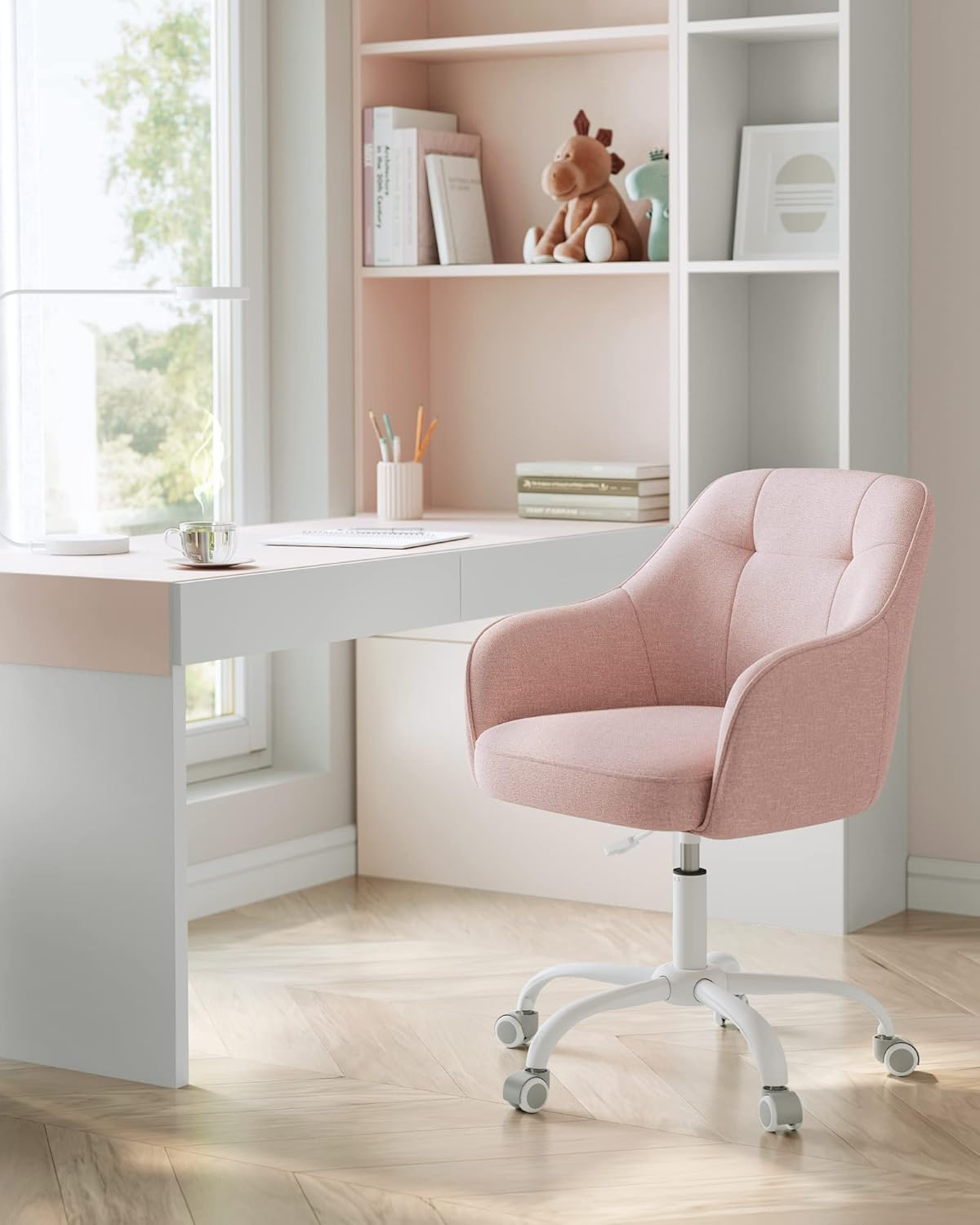 Songmics OBG019P01 Home Office Swivel Chair Office Chair Height Adjustable up to 110 Kg Breathable Fabric for Study Bedroom Pink image number 3