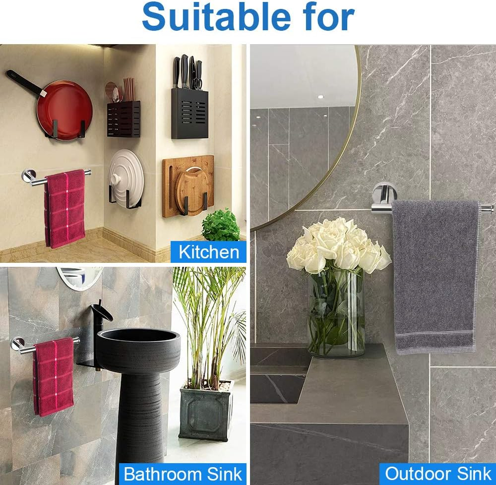 Tocten Hand Towel Holder/Towel Ring - Thicken SUS304 Stainless Steel Bathroom Hand Towel Bar, 9Inch Heavy Duty Wall Mounted Towel Rack Hanger (Polished Chrome)