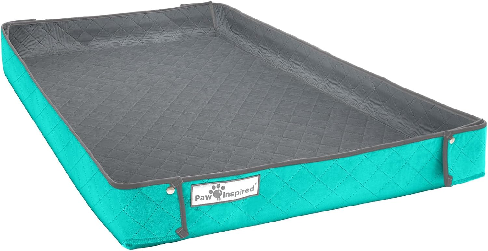 Paw Inspired Critter Box Washable Cage Liner, Reversible Fleece Bedding with Raised Sides for Guinea Pigs and Other Small Animals (C&C 2X3 (14" Grids), Gray/Blue)