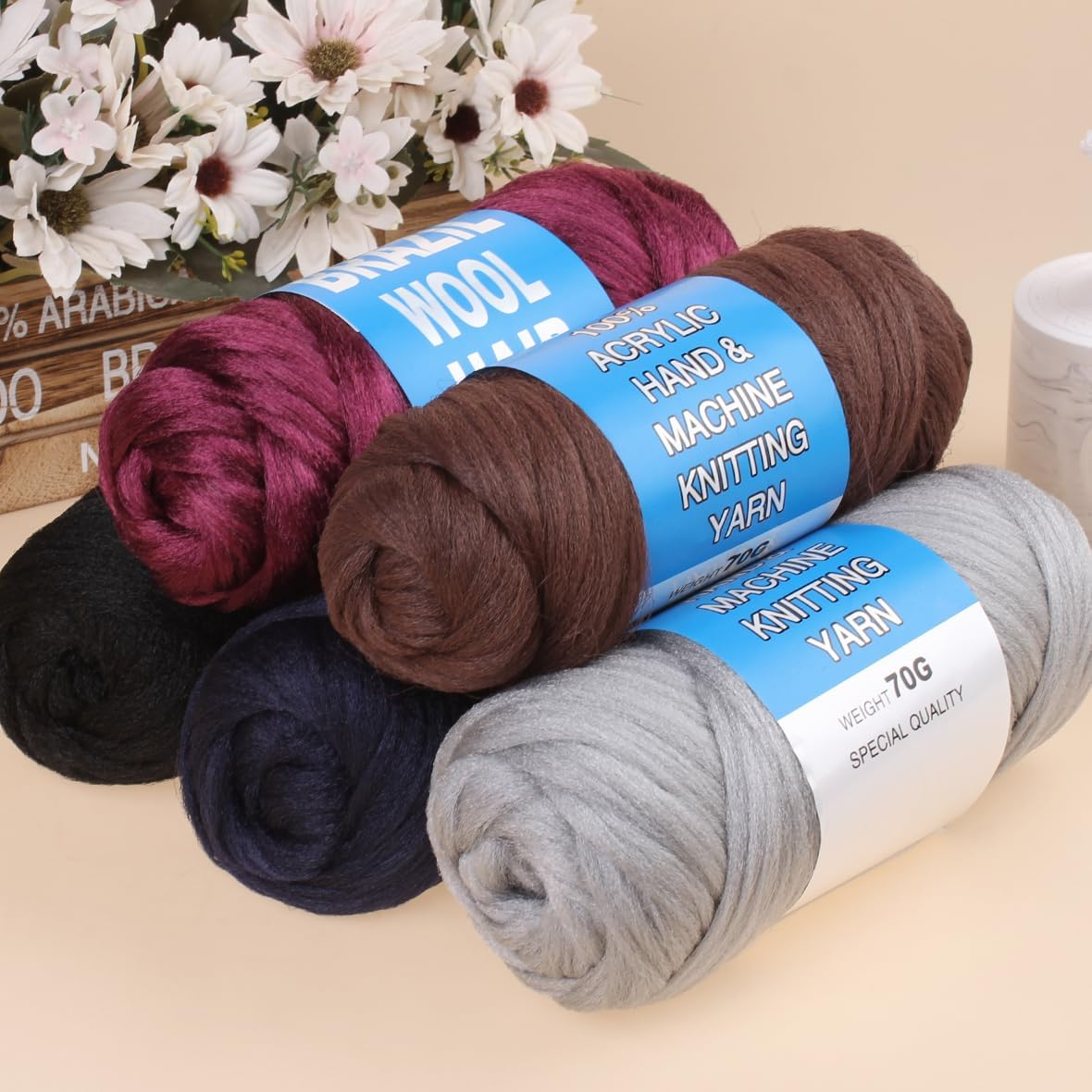 Kachanaa 5 Roll Brazilian Wool Hair for Braids Acrylic Hand Knitting Yarn for Braiding Synthetic Goddess Locs Crochet Hair Black Senegalese Twist Braiding Hair 1B# image number 3