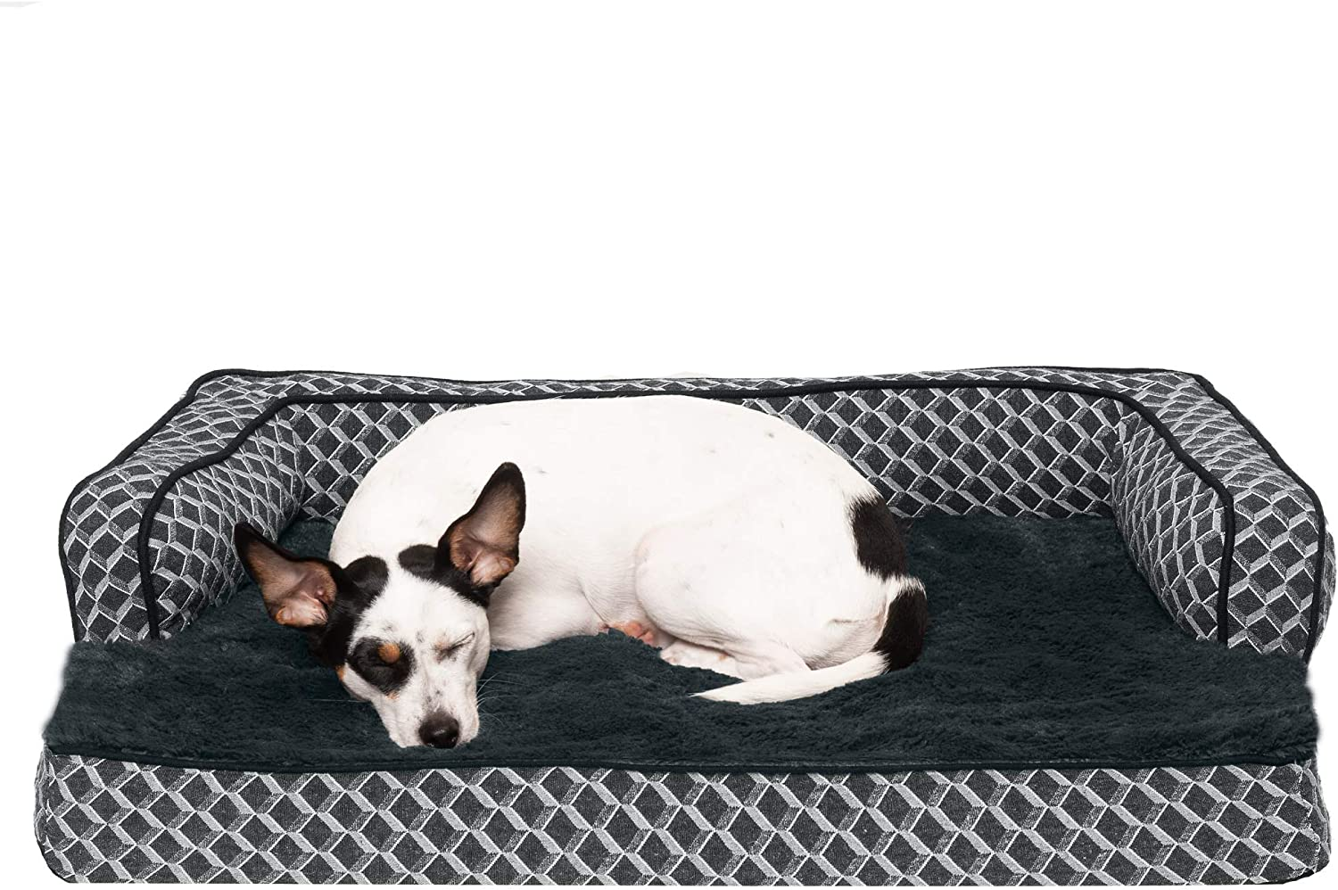 Furhaven Medium Orthopedic Dog Bed Plush & Suede Sofa-Style W/Removable Washable Cover - Deep Pool, Medium