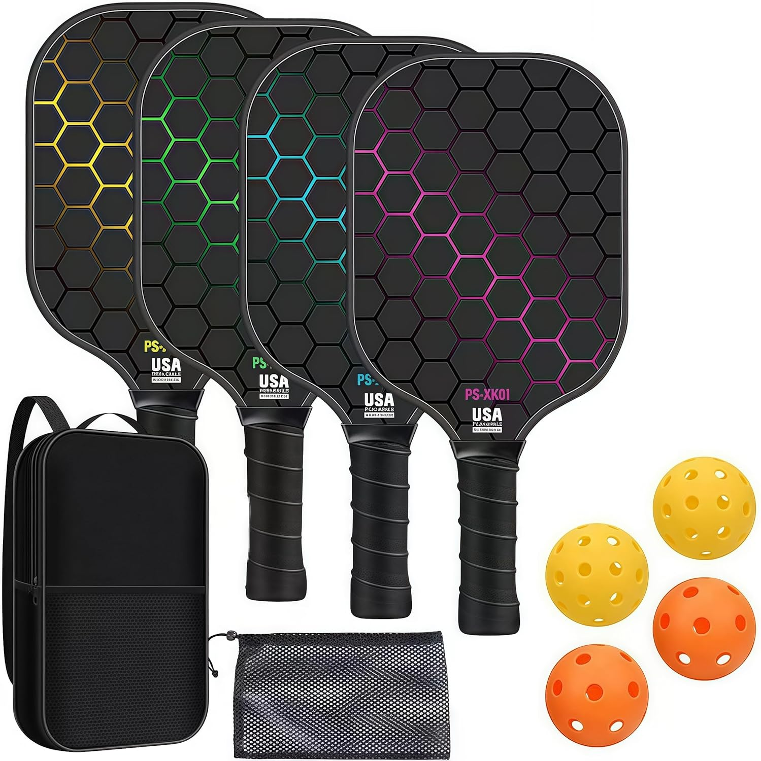 4 Pack Pickleball Paddles Set with 4 Balls and Carry Bag, Pickle Ball Rackets Equipment for Beginners & Pros, Fiberglass Graphite Pickleball Racquet Set image number 6