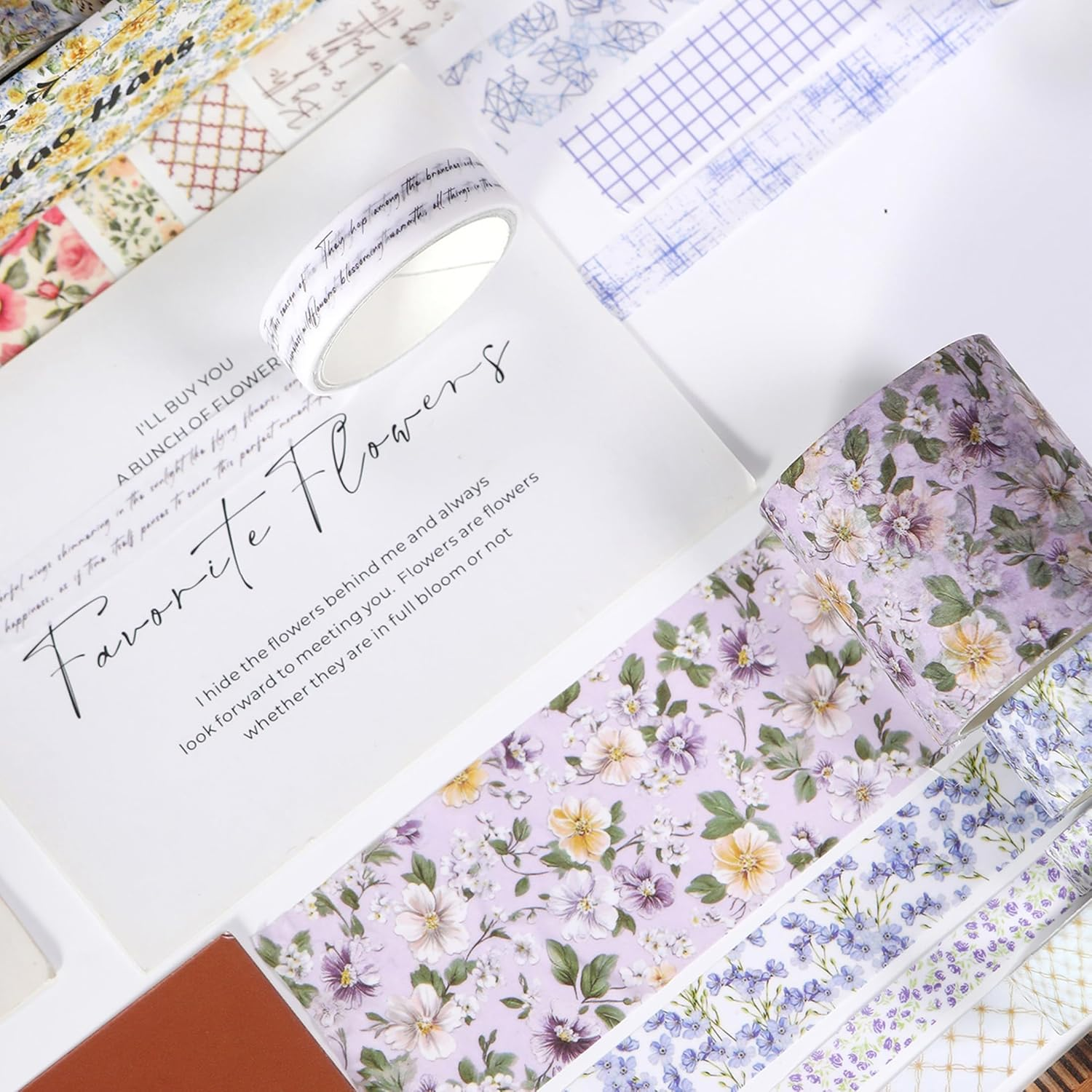 Songdao Floral Washi Tape Set - 15 Rolls Blossom Arts Adhesive Tapes Flowers Garden Decorative Masking Tape Sets for Craft, Kids, Scrapbook, DIY, Gift Wrapping (3-Lavender Fields) image number 6