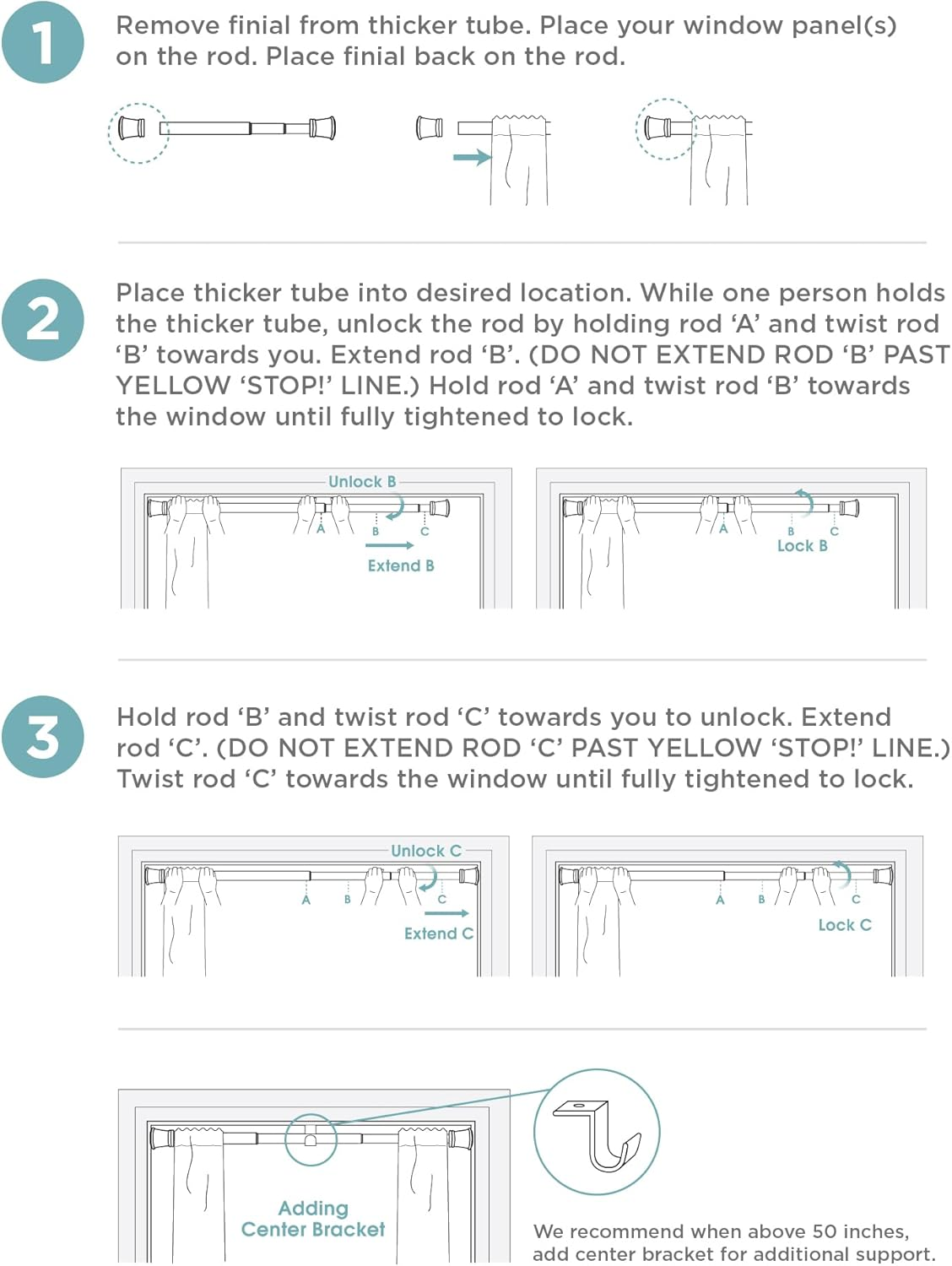 Zenna Home Adjustable Curtain Tension Rod, No Drill Expandable Tension Window Rod, Easy Installation, Rental Friendly, 28-66 Inches, White image number 3