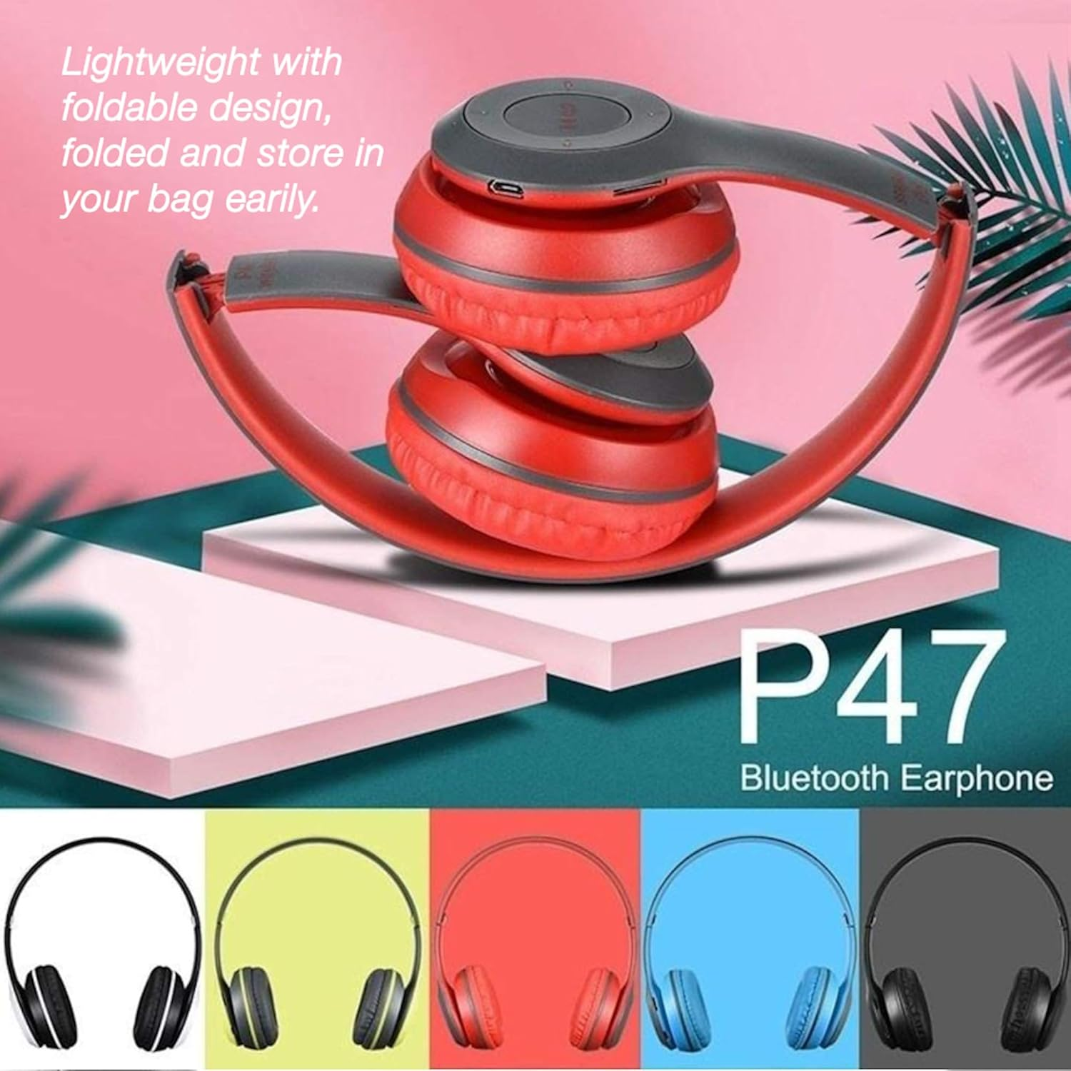 Wireless Bluetooth 5.0 Earphones, Foldable Sport Headset with Mic, Stereo Headphones MP3 (Blue)