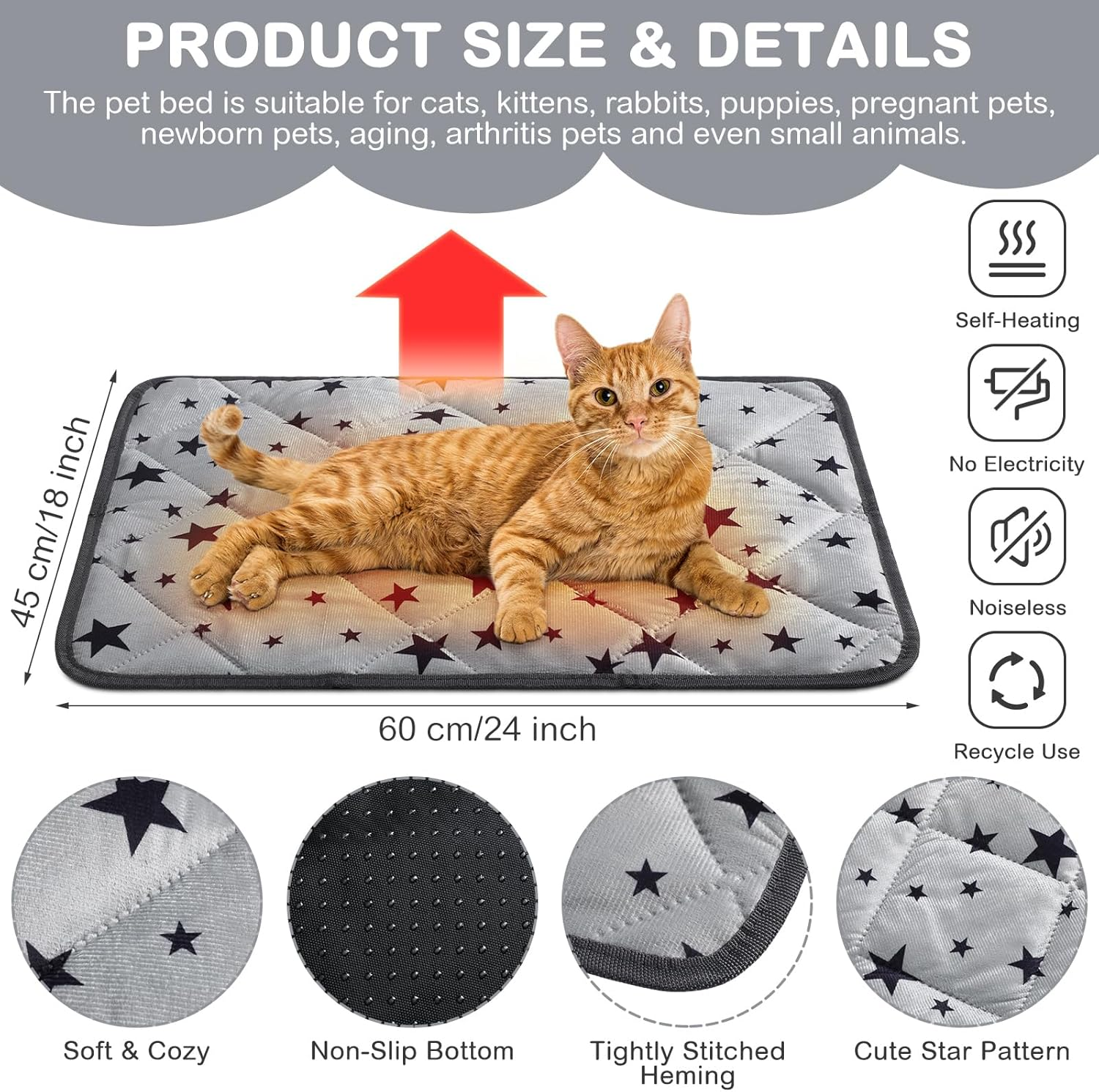 Namalu 4 Pack Self Warming Cat Bed Self Heating Cat Mat Star Pattern Soft Dog Crate Pad Thermal Pet Mat anti Slip Kennel Washable Dog Warming Bed for Outdoor Indoor(18 X 24 Inch,Rectangle) image number 3