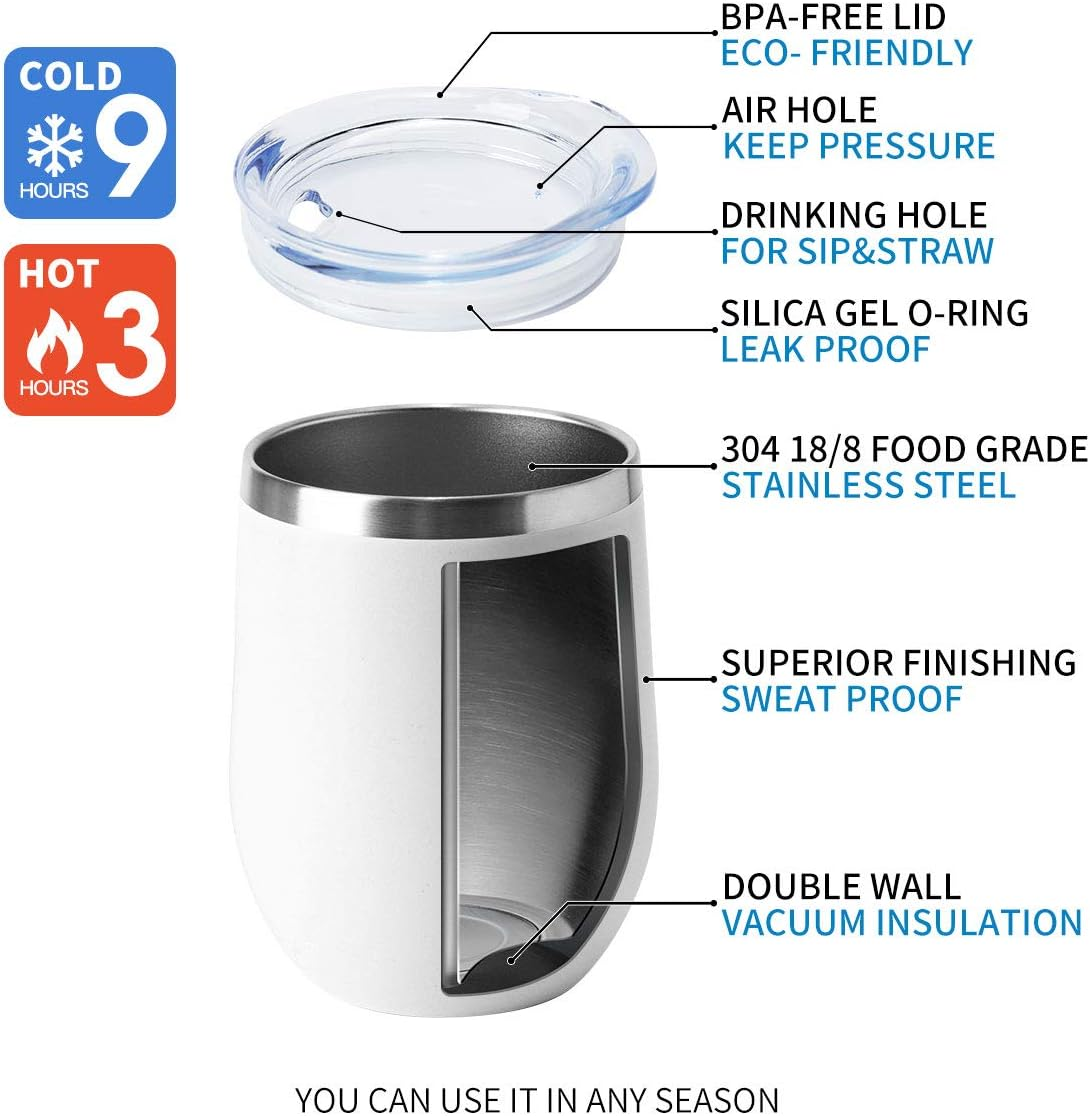 HASLE OUTFITTERS 12Oz Wine Tumbler with Lid Stemless Wine Glasses Double Wall Vacuum Travel Mugs Stainless Steel Coffee Cup for Cold & Hot Drinks Wine Coffee Cocktails Beer 12 Pack White image number 4