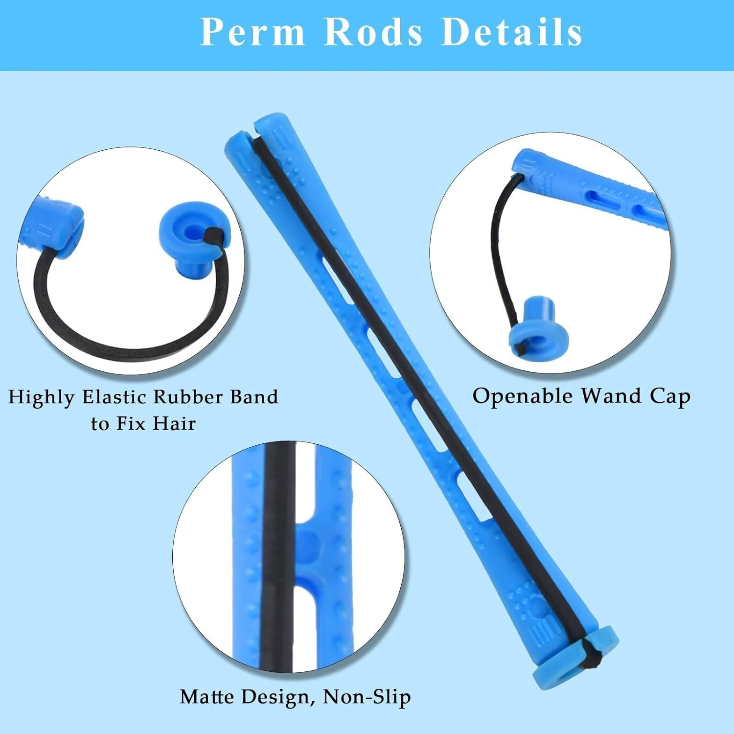 40Pcs Small Perm Rods for Short Hair Blue Cold Wave Rod Hair Perming Rods Plastic Heatless Perm Rollers Hair Curlers for Women Hairdressing (Blue, 0.35Inch) image number 6